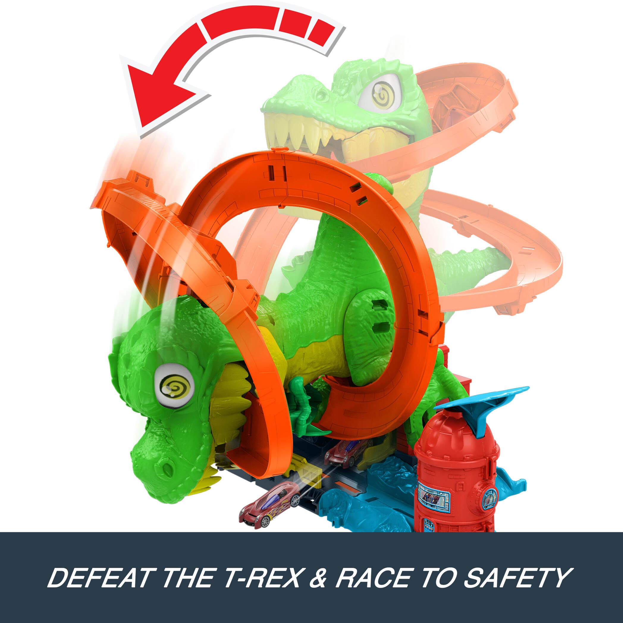 Hot Wheels City T-Rex Blaze Battle Playset with 1:64 Scale Die-Cast Fire Engine | Ages 4+ 6