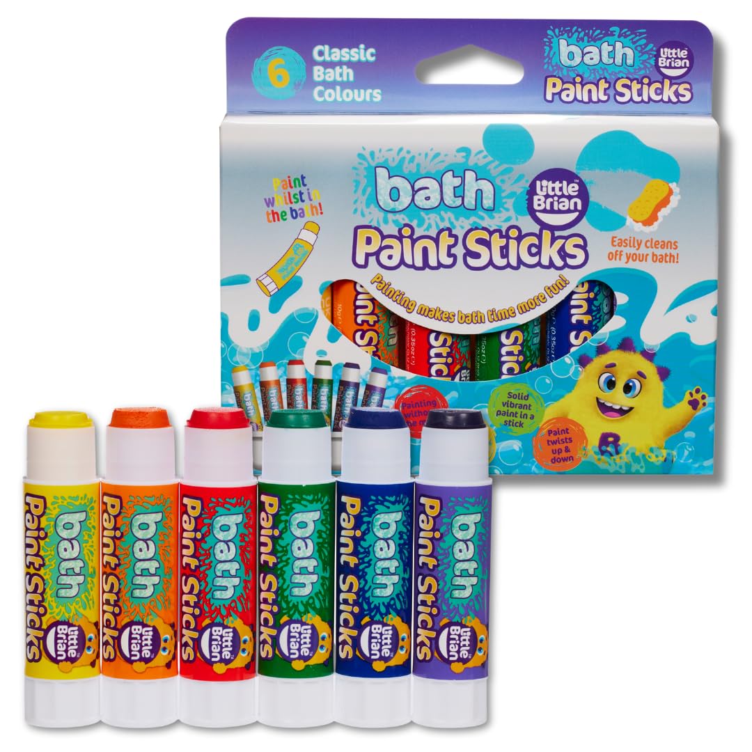 Little Brian Bath Paint Sticks - 6 Pack, Mess-Free, Quick Drying | Assorted Colours 1