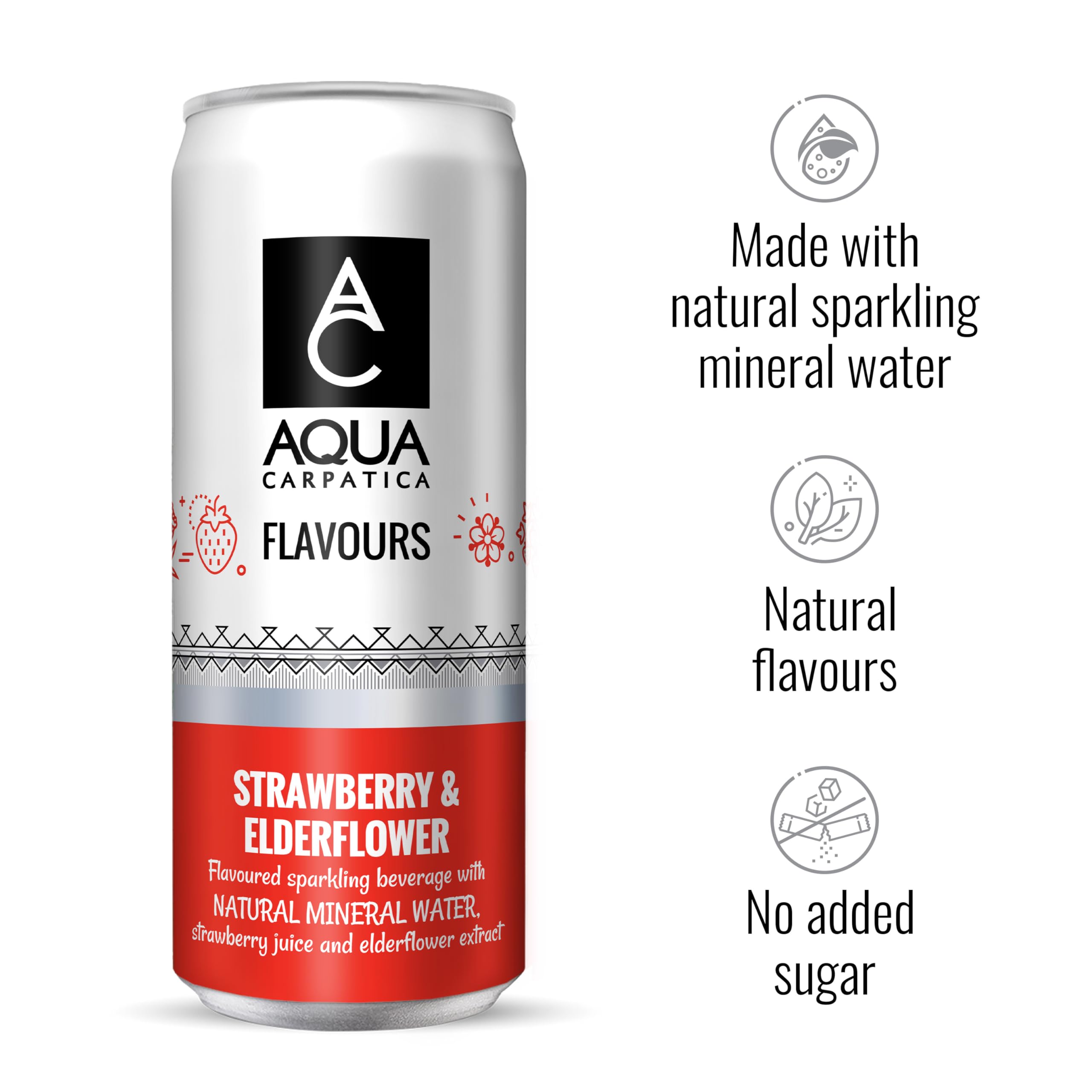 Aqua Carpatica Sparkling Flavours Strawberry & Elderflower - 4 x 330ml Cans | Naturally Flavoured | Agave Sweetened 3