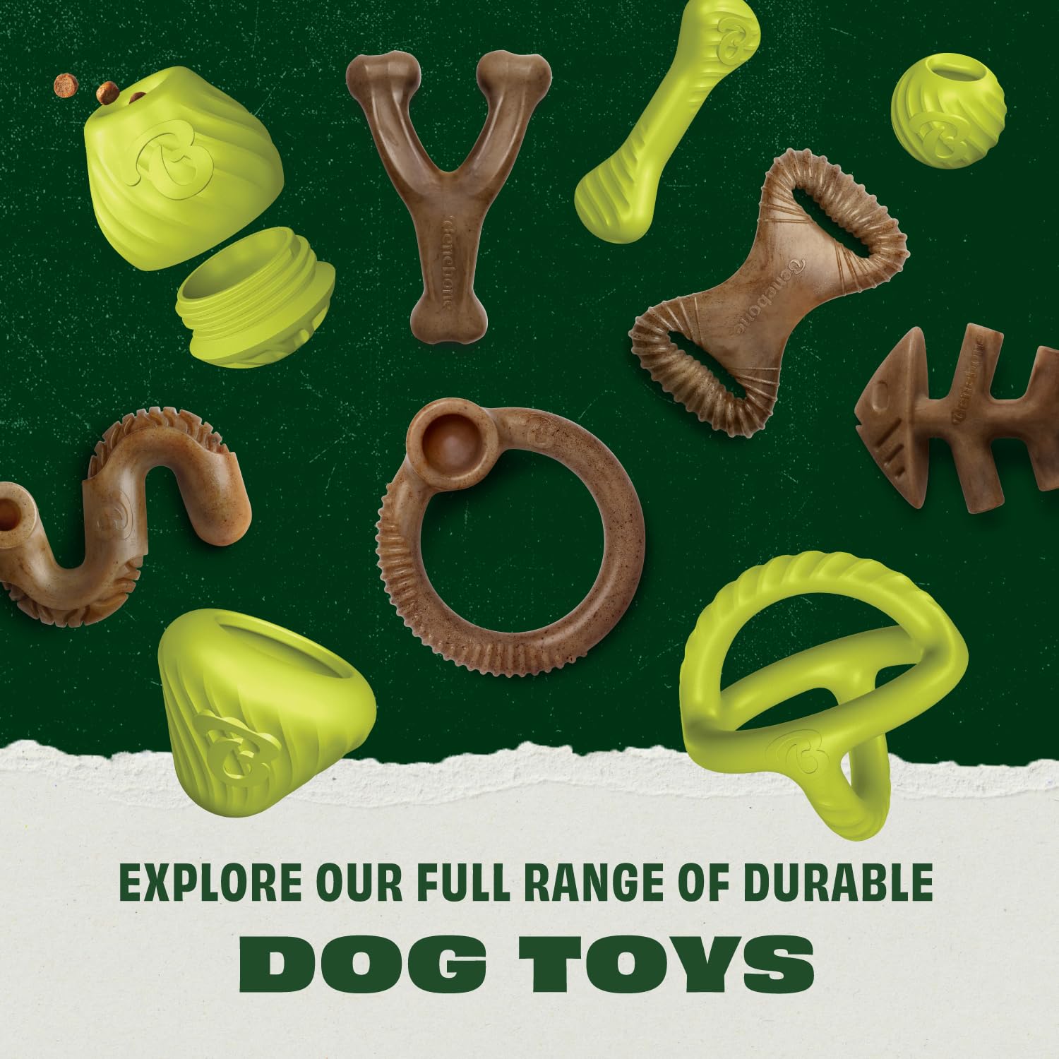 Benebone Natural Rubber Dog Bone Chew Toy - Medium Size, Green, Dishwasher Safe 6
