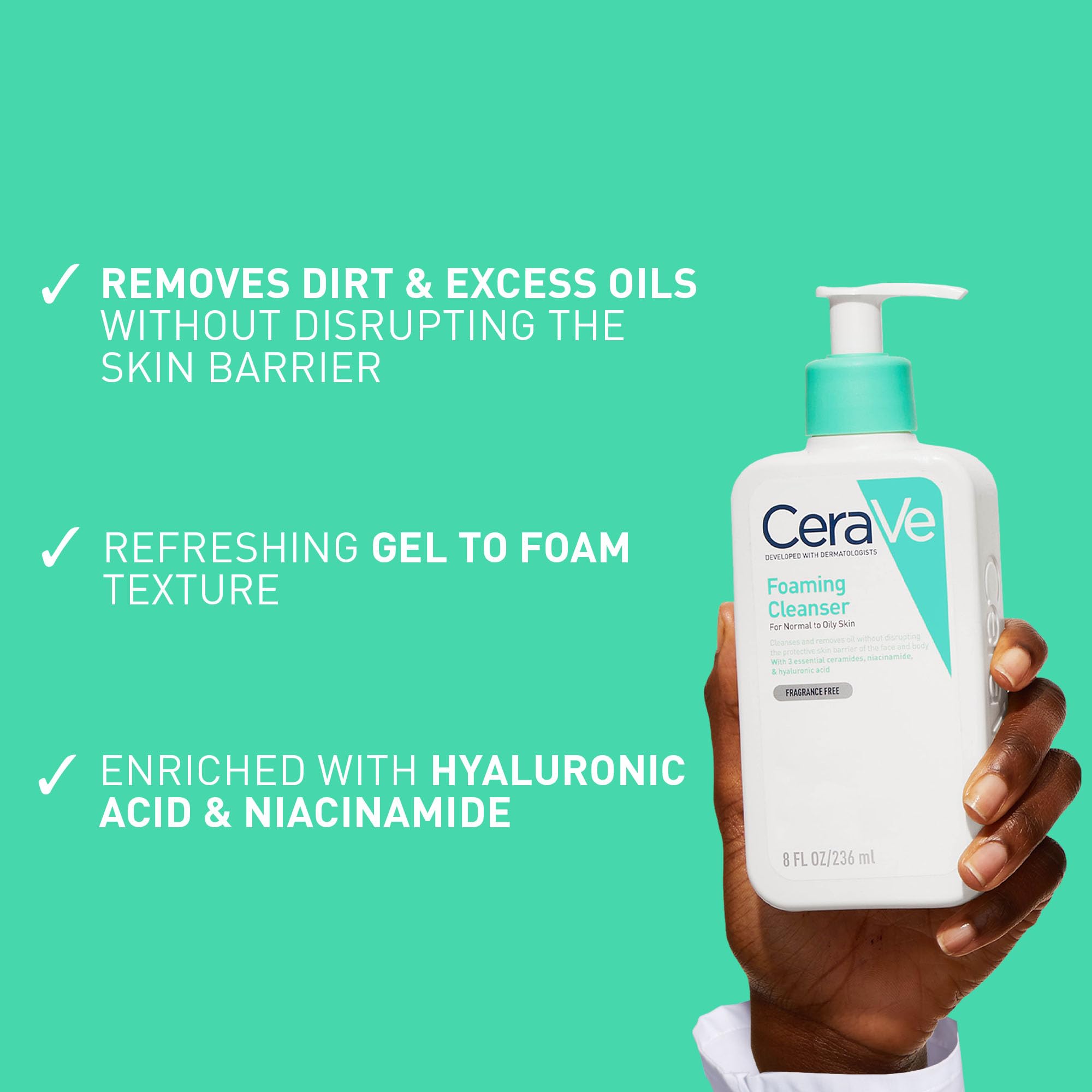 CeraVe Foaming Cleanser with Niacinamide & Ceramides for Normal to Oily Skin (473ml) 5