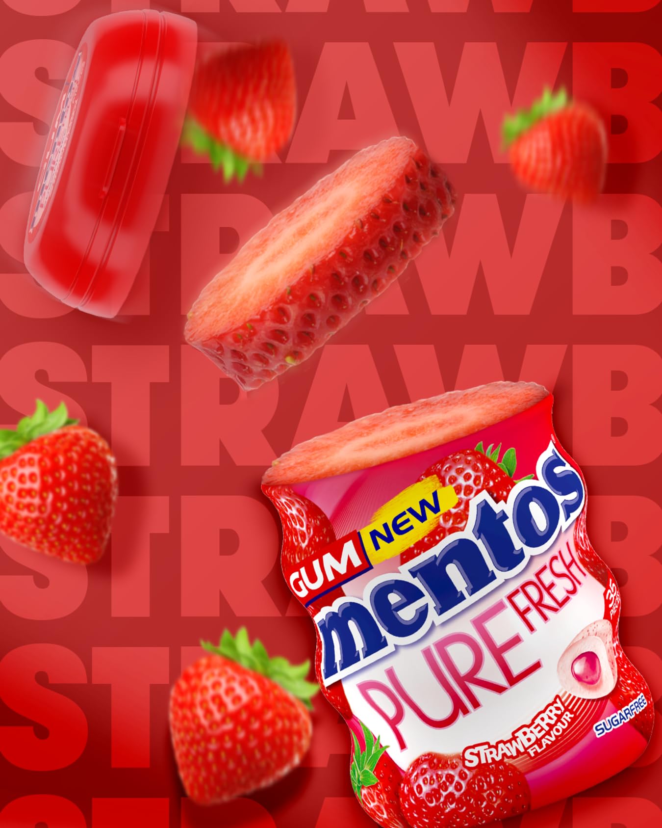 MENTOS Pure Fresh Strawberry Chewing Gum - Sugar-Free, Liquid Filled Centre | 35 Count Pack 4
