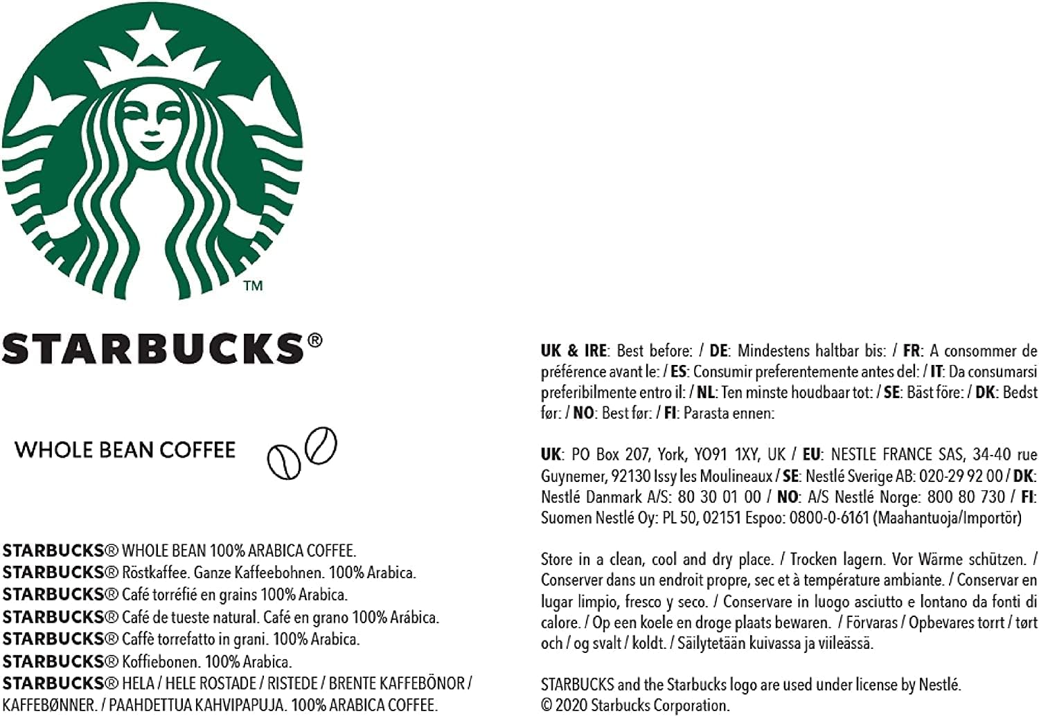 STARBUCKS - Espresso Roast Dark Roast Whole Bean Coffee 200g (Pack of 6) 4