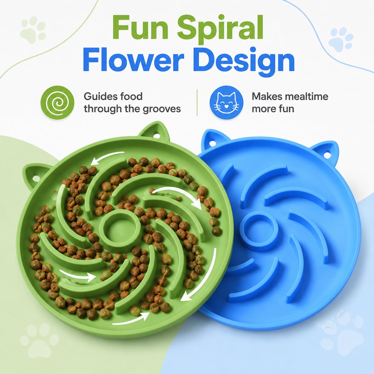 JADUFHU Silicone Slow Feeder Cat Bowl - Promotes Healthy Eating | 2 Pack | Green & Blue 5