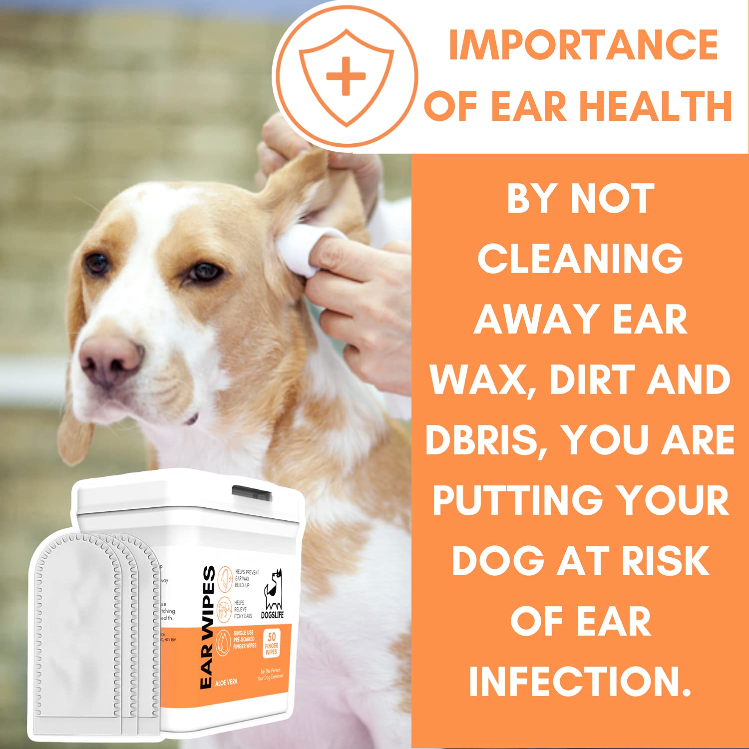 DogsLife Dog Ear Wipes - 50 Count Pack for Wax, Dirt & Itch Relief | Aloe Vera Formula 6