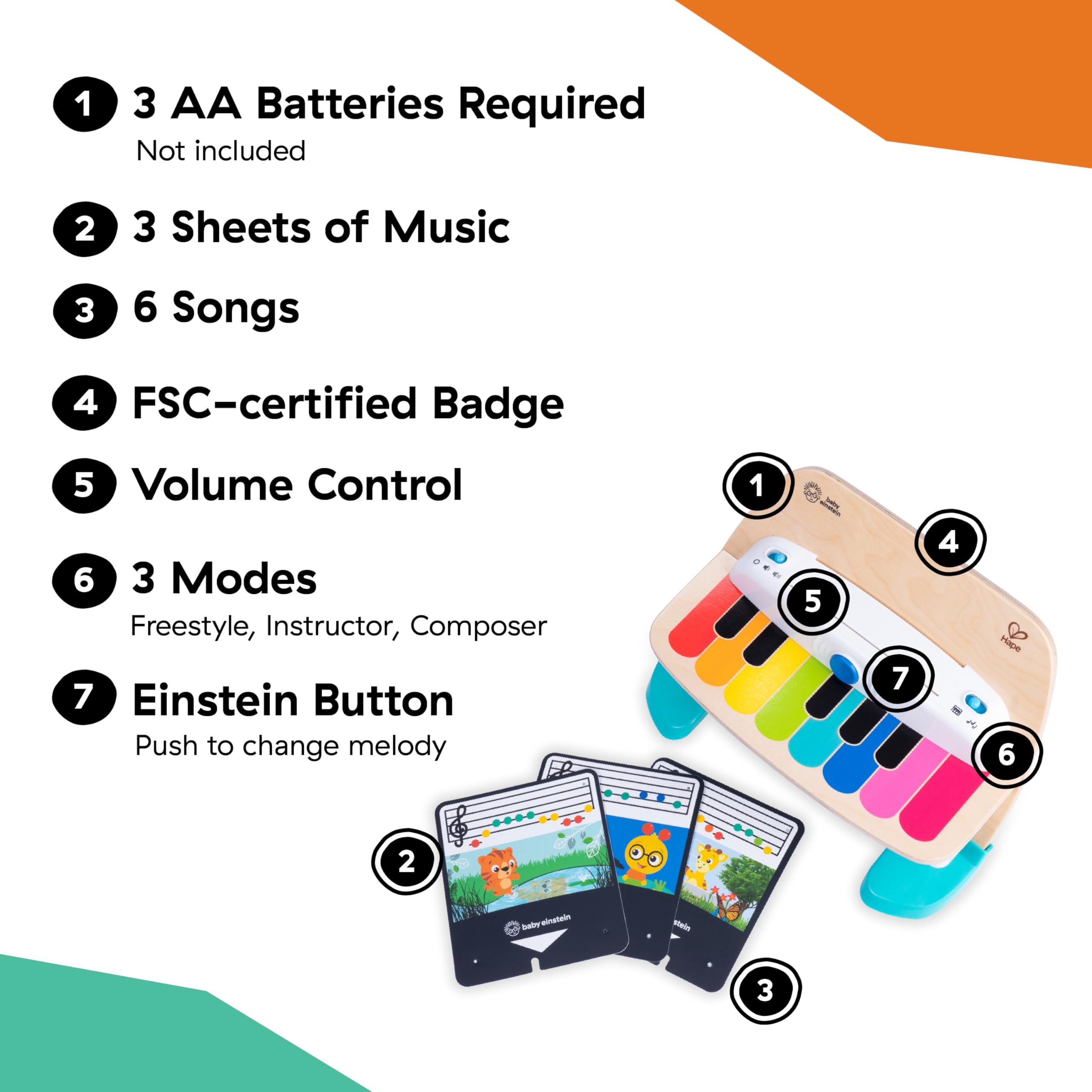 Baby Einstein Hape Magic Touch Piano - Wooden Musical Toy for Toddlers 6-36 Months 10