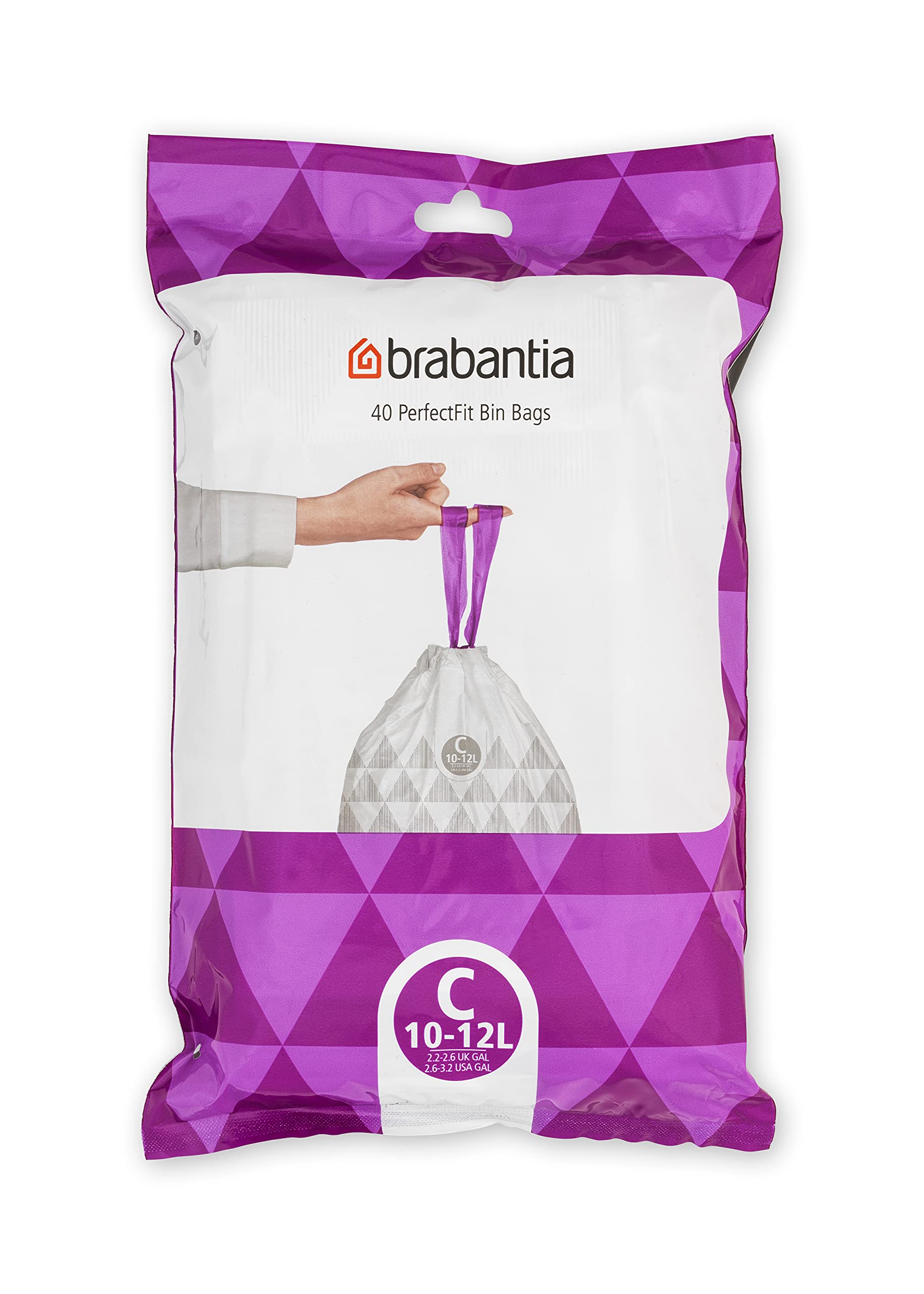 Brabantia PerfectFit Bin Liners - Code C | 10-12 Litre Capacity | 40 Count | White Plastic 1