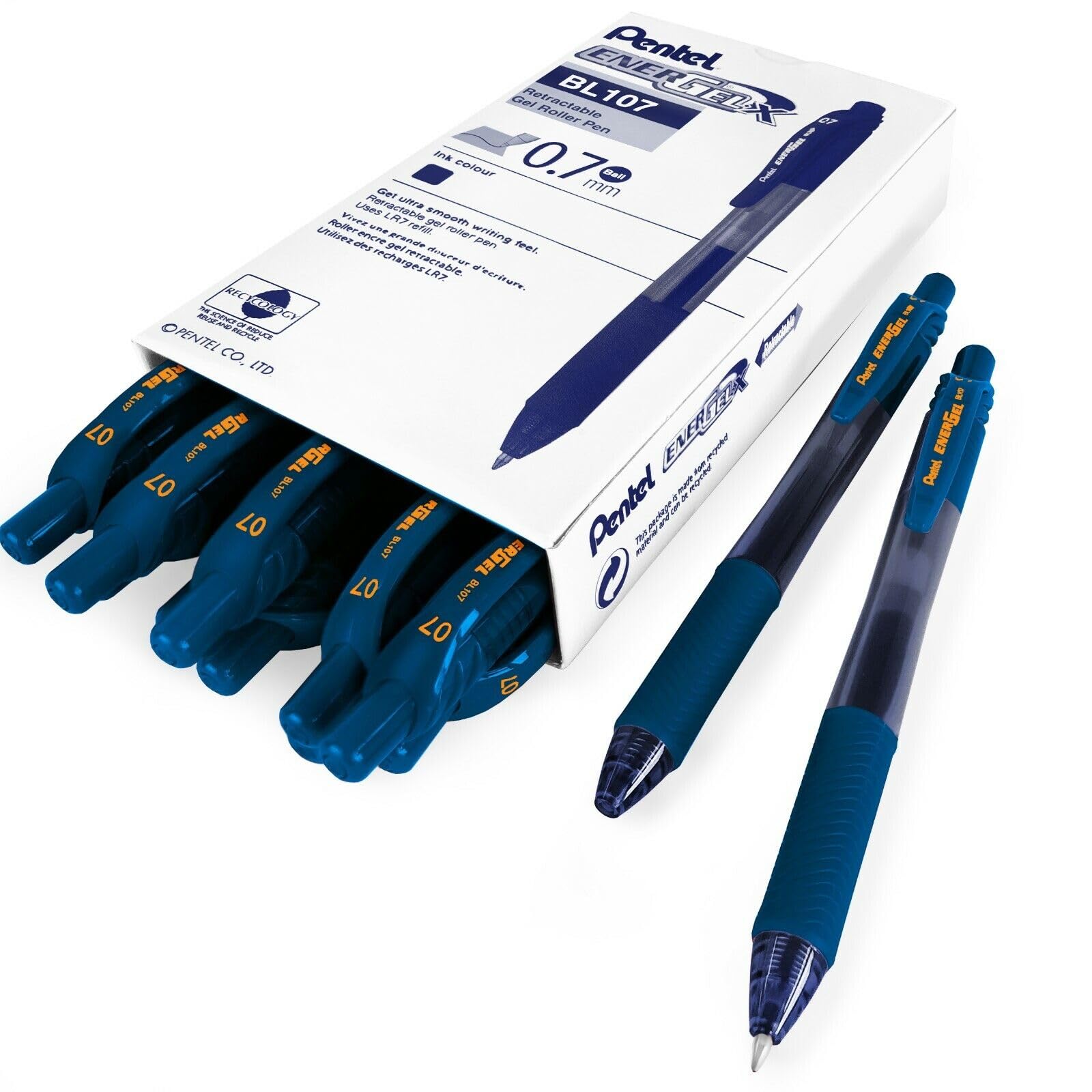 Pentel EnerGel X Retractable Gel Pen - 0.7mm Tip - Blue Black Ink - Pack of 12 8