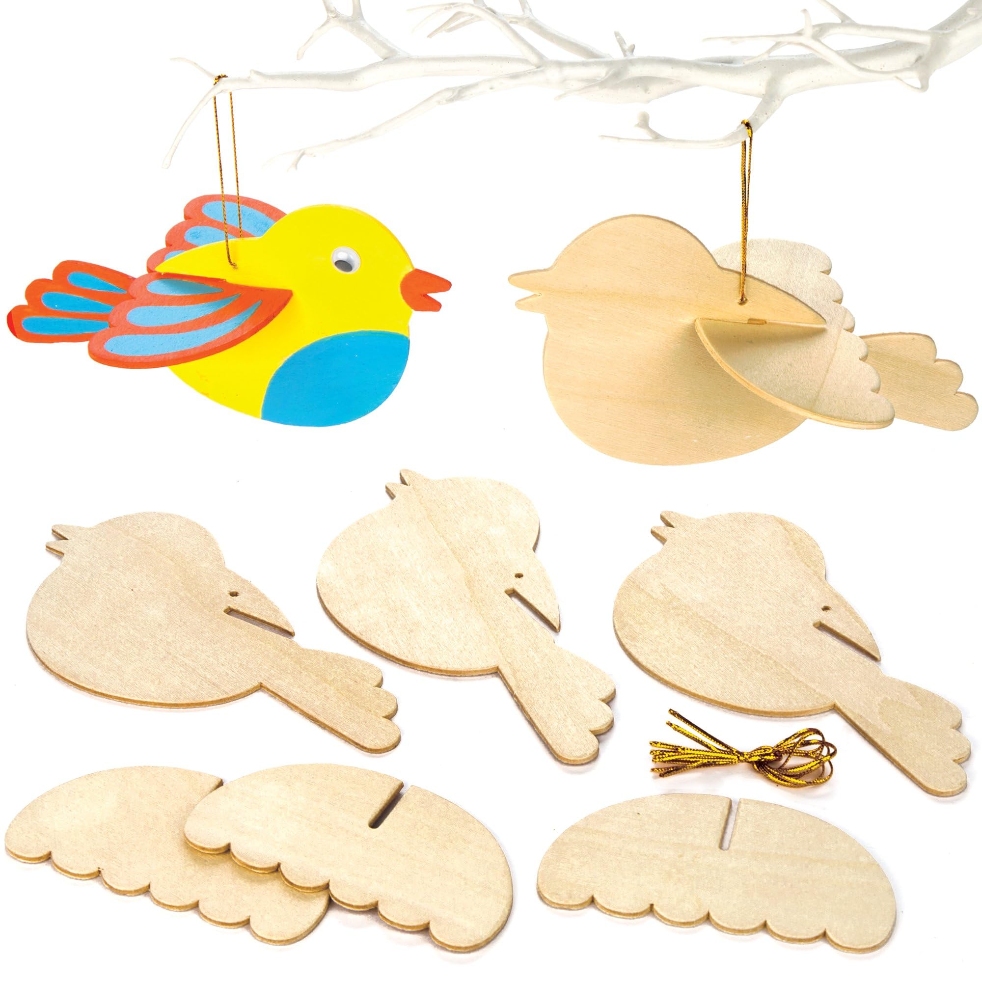 Baker Ross 3D Wooden Birds Craft Kit - Pack of 6 | Paint Your Own | Ages 3+ 1