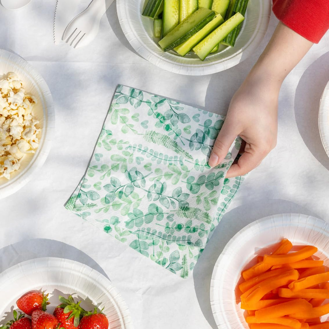 Talking Tables Green Leaves 2-Ply Soft Paper Napkins 100-Pack Eco-Friendly Compostable Disposable 33cm