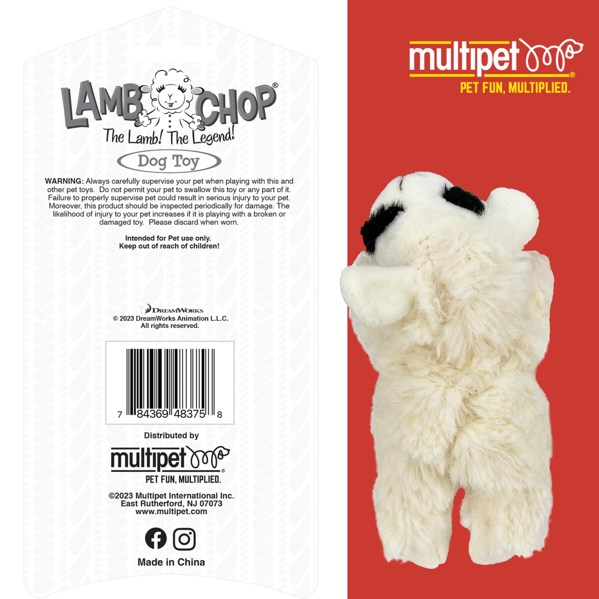 Multipet Lambchop Mini Plush Squeaky Dog Toy - 7 Inches, White, Made In America 6