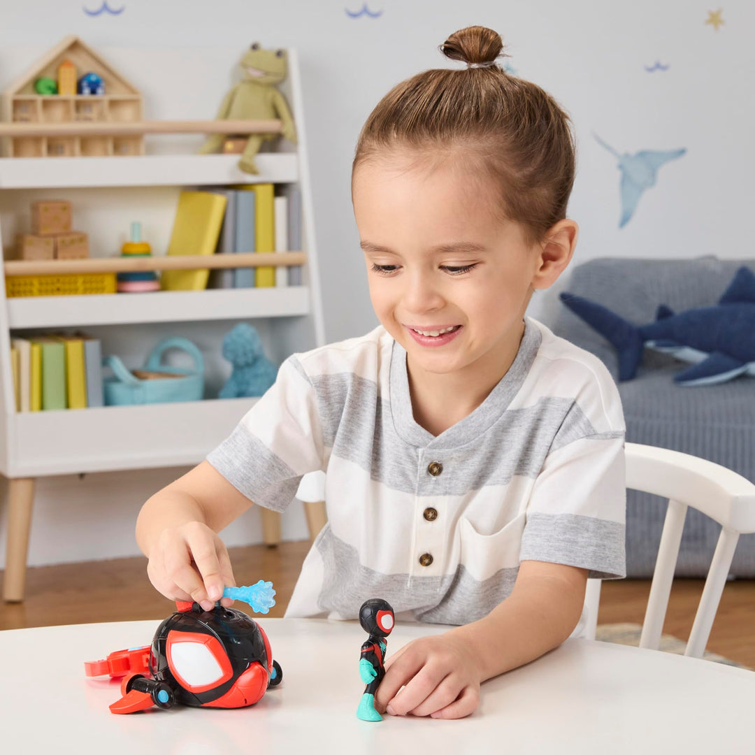 Spidey and His Amazing Friends Water-Webs Spin Dolphin Submarine Toy - Miles Morales Action Figure & Vehicle Playset, Ages 3+