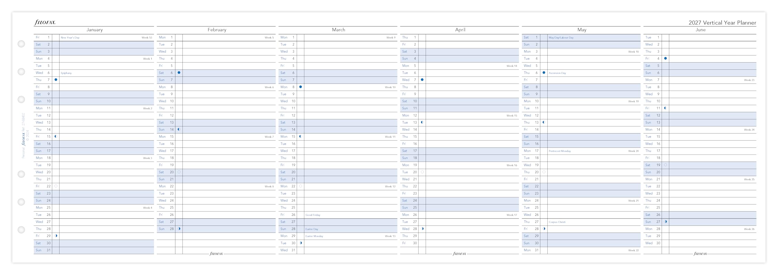 Filofax Personal 2027 Vertical Year Planner Refill | 100gsm Fountain Pen Friendly Paper | 95mm x 171mm 4