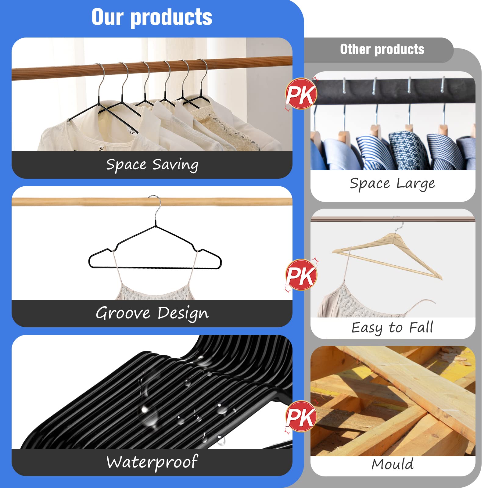 Rainberg - 25 Pack Rubber Coated Metal Hangers, Heavy Duty Space Saving 8