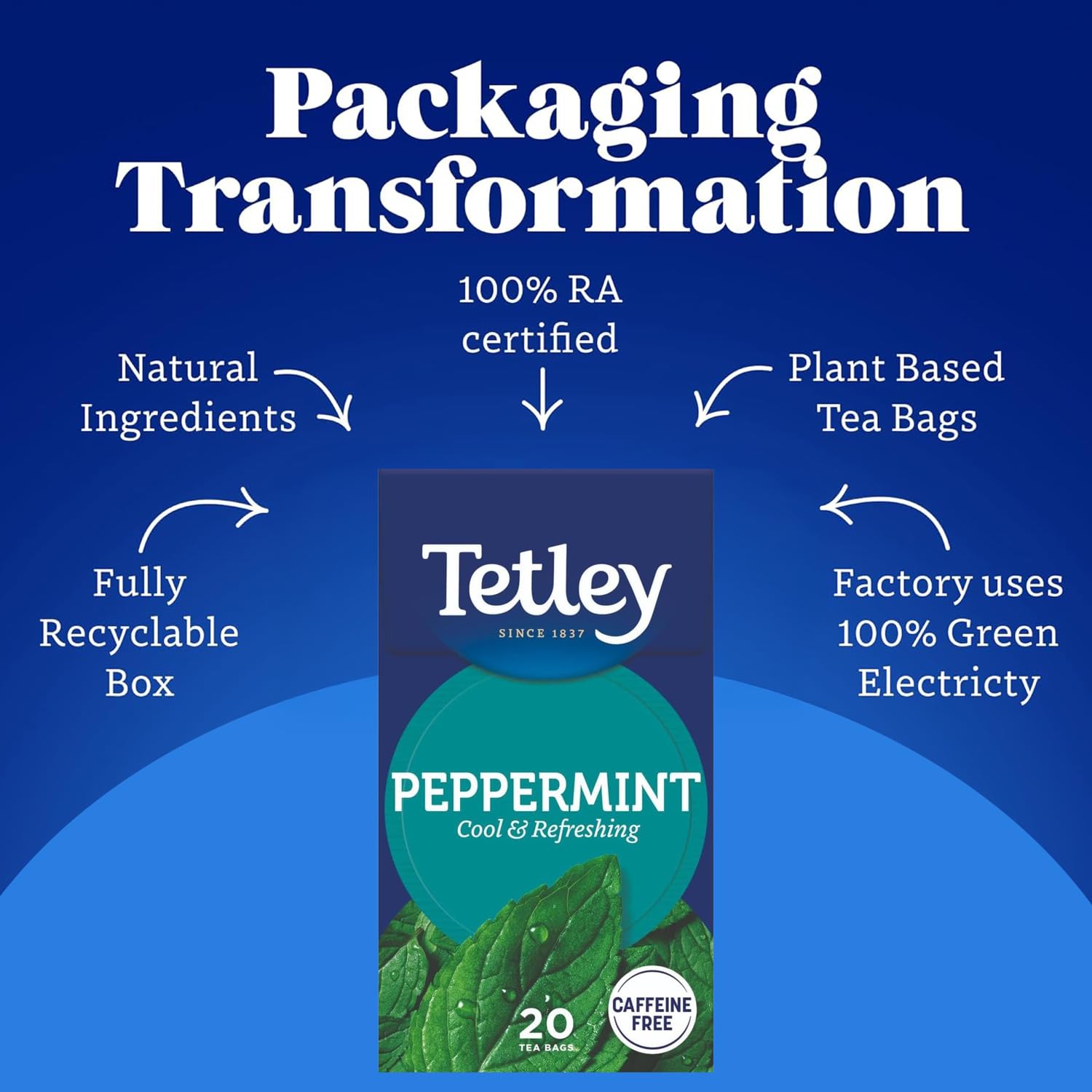 Tetley Fresh Mint Tea Bags - Peppermint & Spearmint Blend, Caffeine-Free | 80 Count | Rainforest Alliance Certified 4