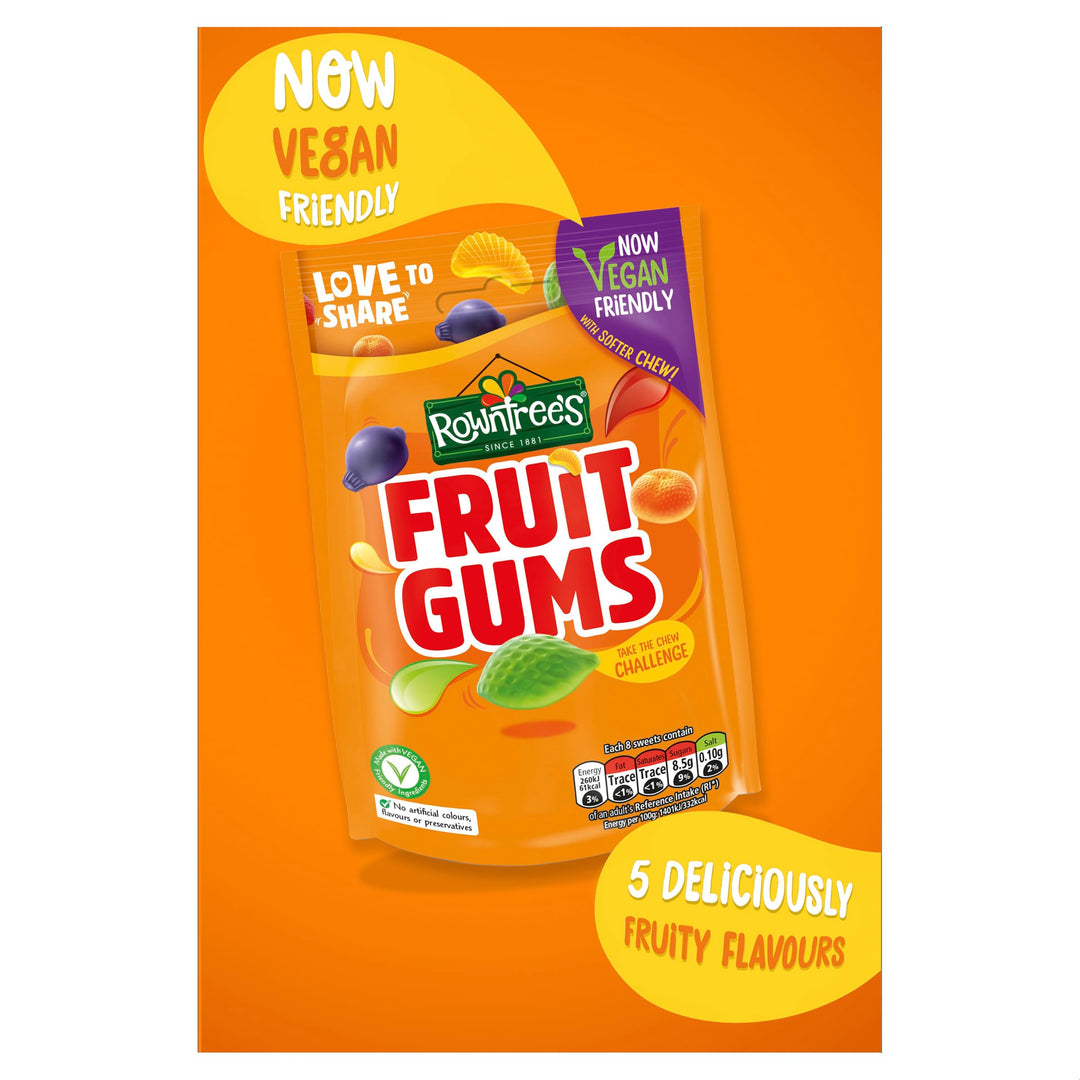 Rowntree's Fruit Gums Sweets Sharing Bags, Vegan Friendly, 10 x 150g