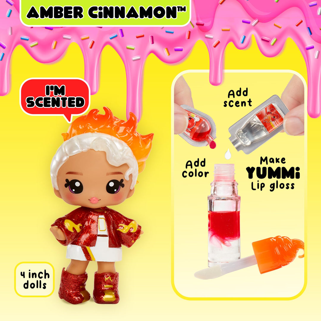 Yummiland Lip Gloss Doll - Amber Cinnamon - DIY Scented Fashion Doll with Customizable Lip Gloss Kit