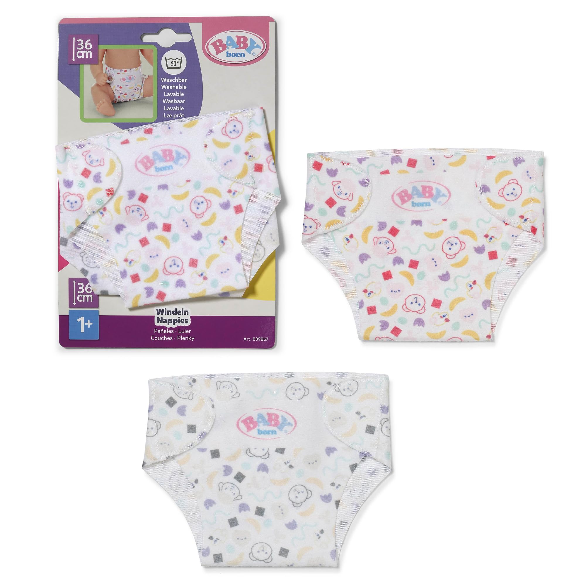 BABY born Diapers - 2 Reusable Cloth Diapers for 36cm Dolls | Polyester 1