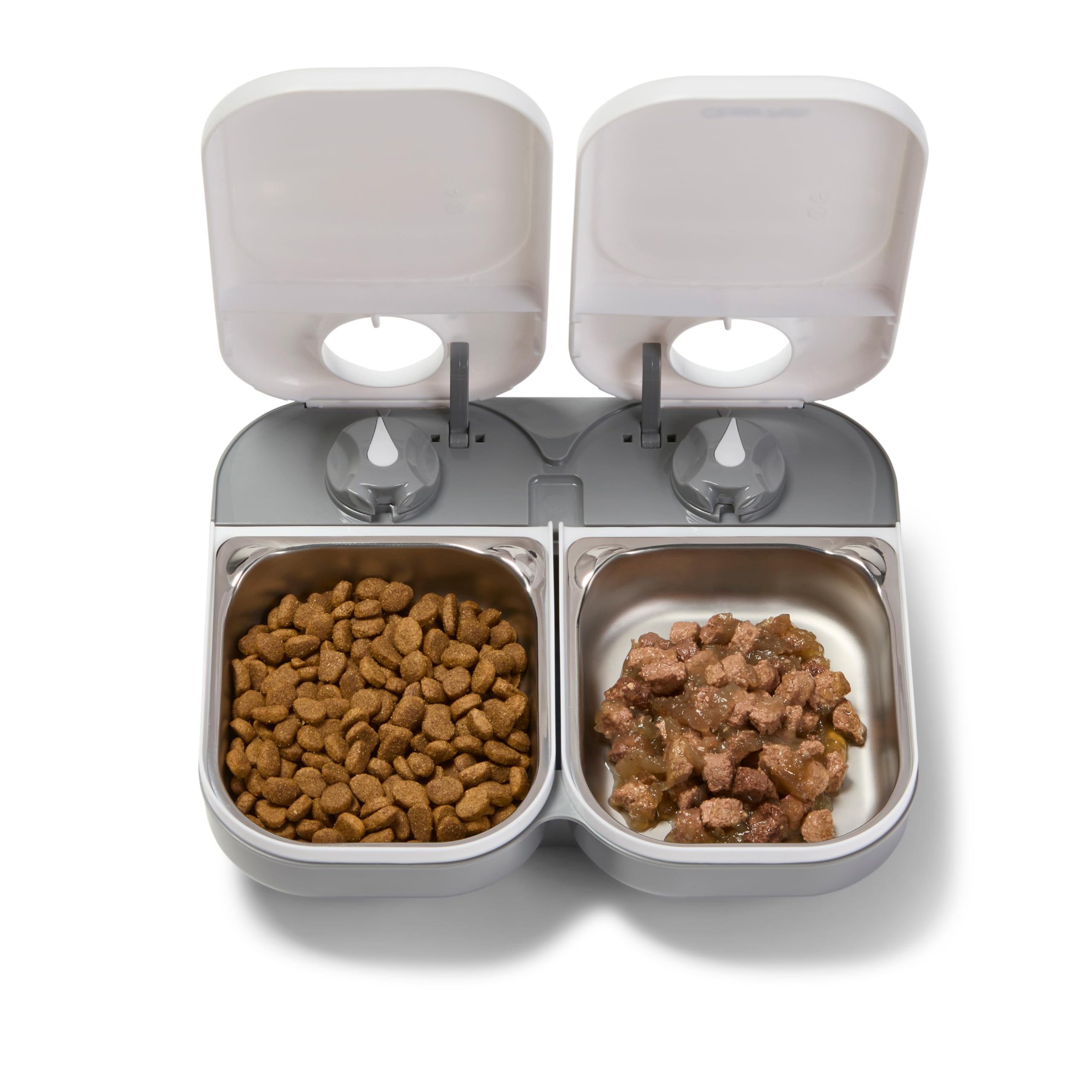 Closer Pets Automatic Pet Feeder - 2-Meal Timer, Stainless Steel Bowls, Ice Pack | White 1