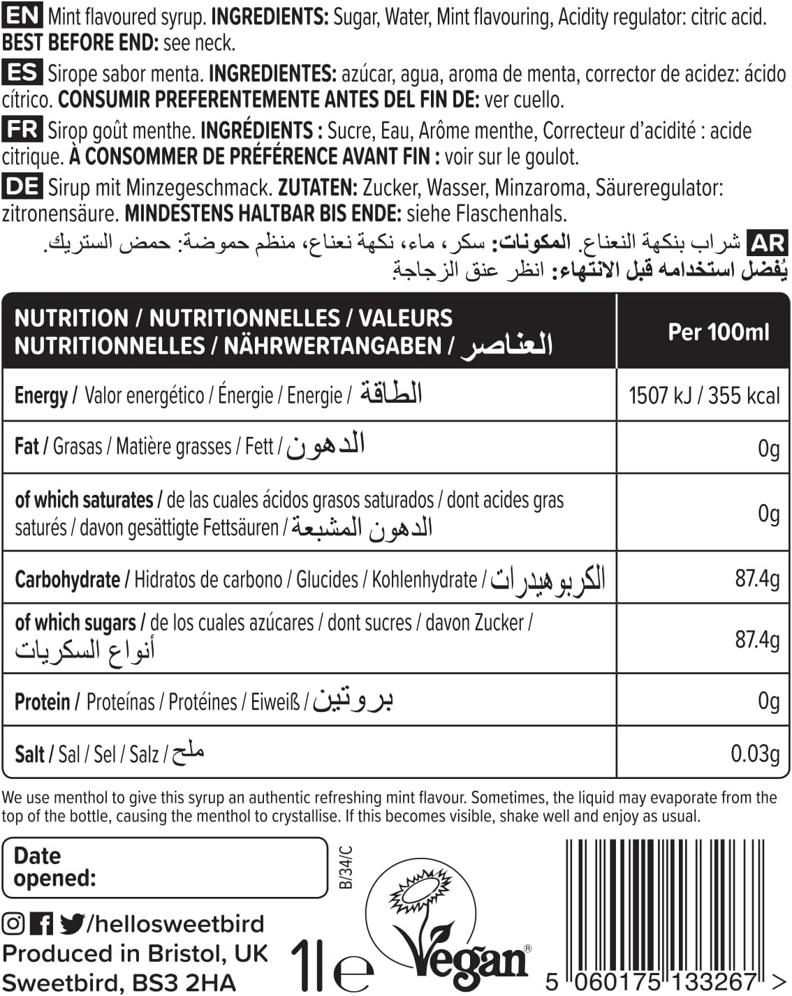 Sweetbird Minzsirup (1 Liter) – Veganerfreundlich, natürliche Aromen, keine künstlichen Farbstoffe 6
