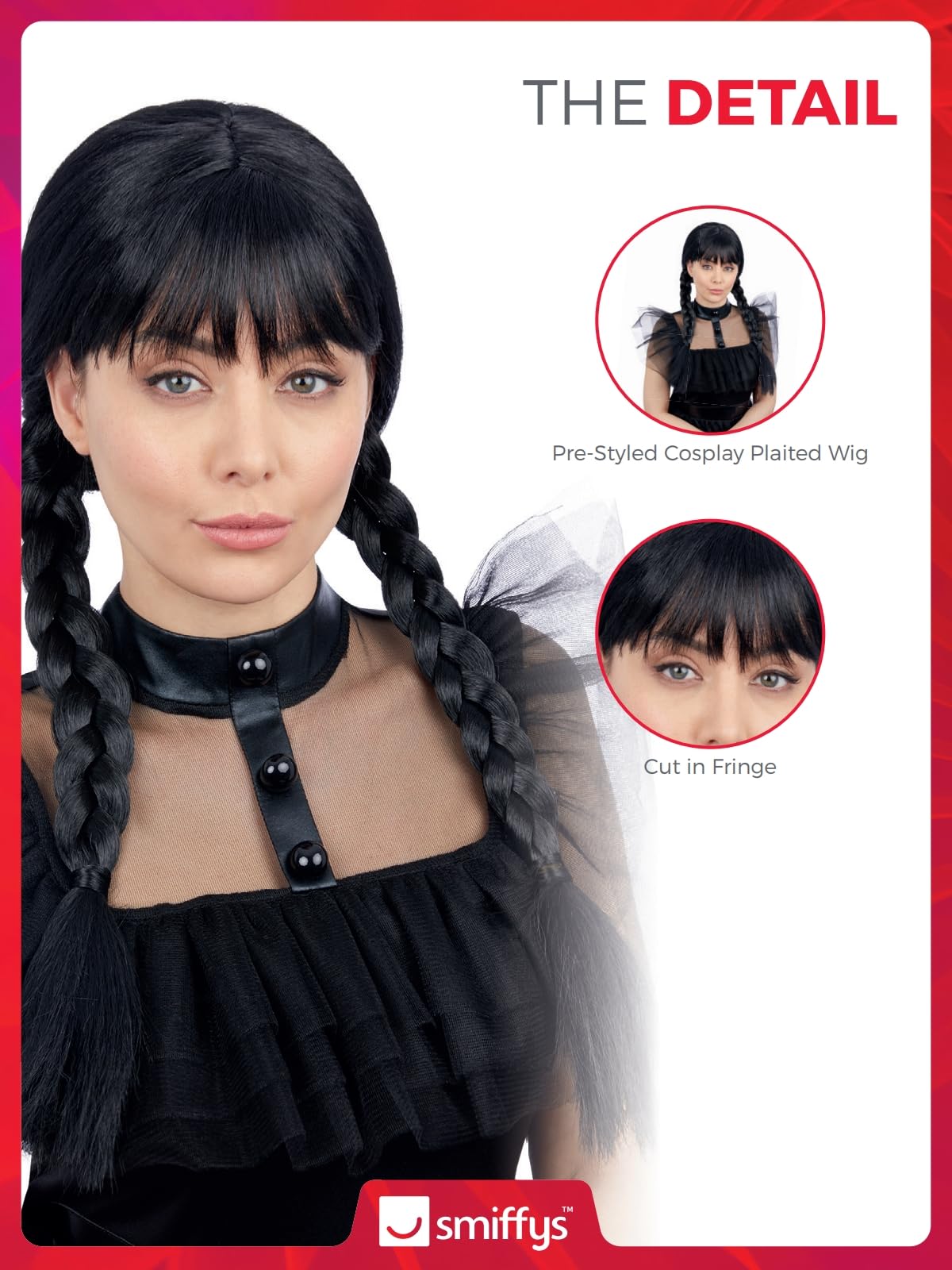 Smiffys Gothic School Girl Wig with Plaits & Fringe - Adult Fancy Dress Accessory 5