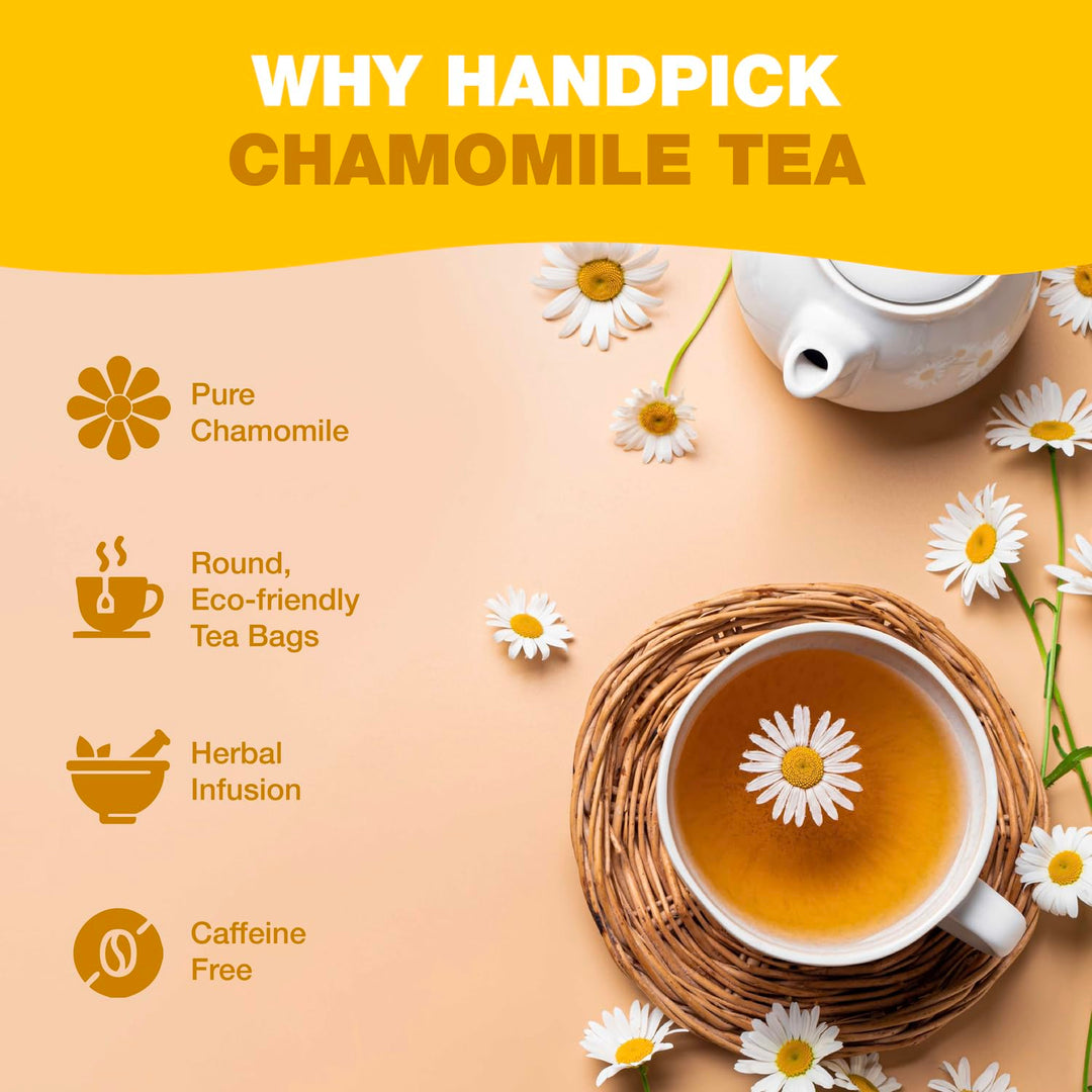 HANDPICK Chamomile Tea Bags (100 Herbal Tea Bags) Caffeine Free | Floral