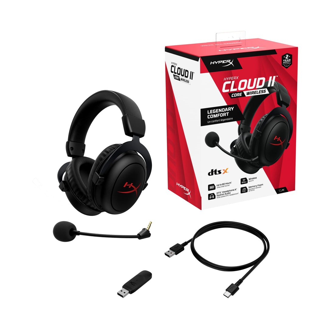 HyperX Cloud II Core Wireless - Gaming Headset for PC with DTS Headphone:X Spatial Audio