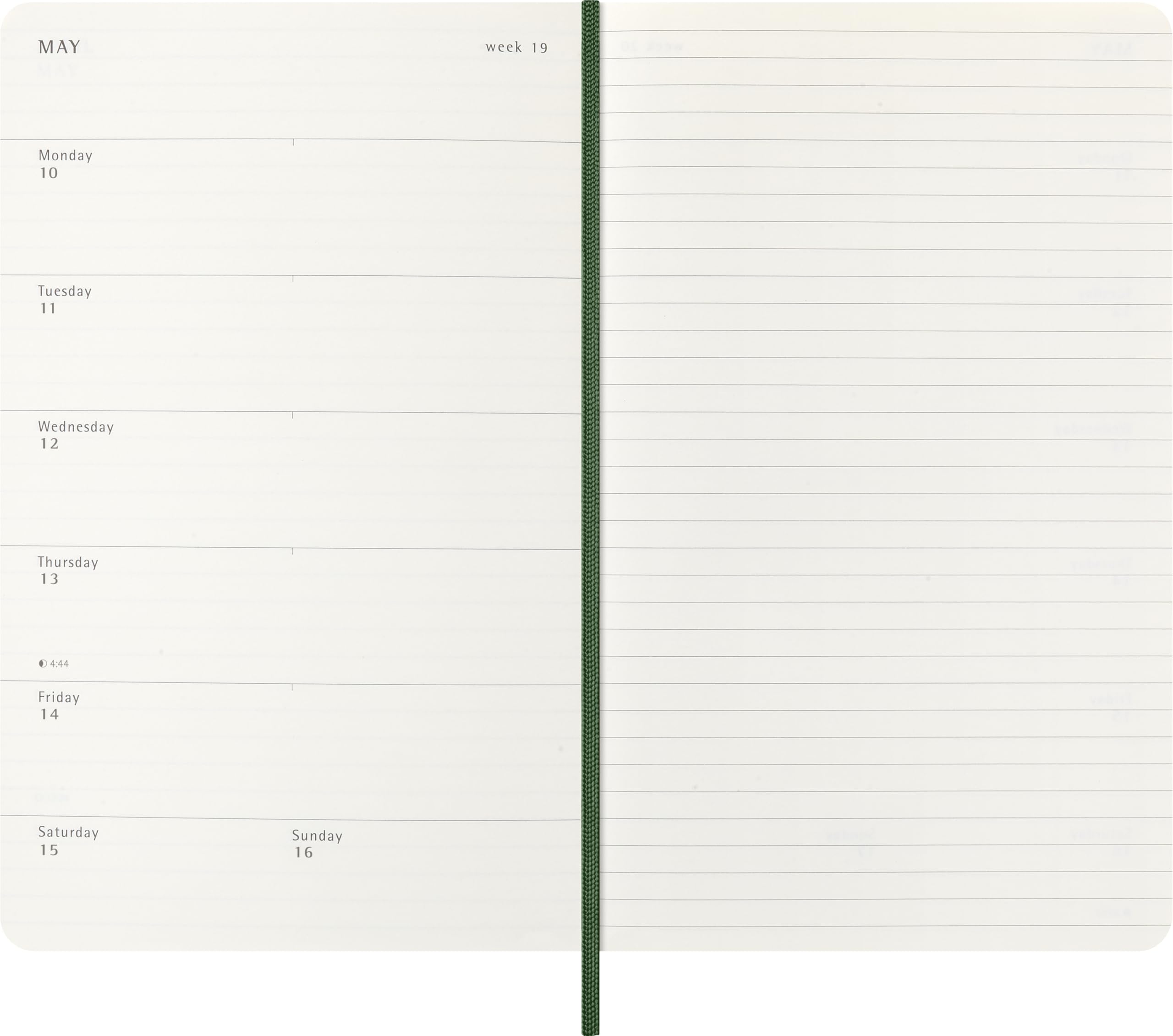 Moleskine Weekly Planner 2026-2027 18-Month Large (13x21) Myrtle Green Flexibound 4