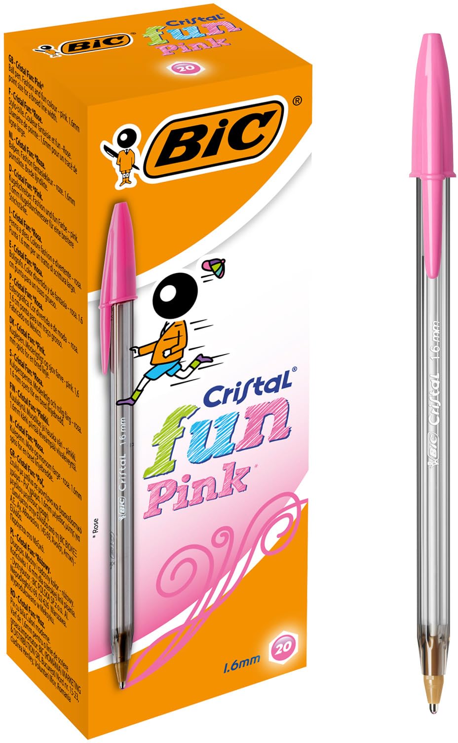 BIC Cristal Fun Ballpoint Pens - Pink Ink | 1.6mm Broad Point | Pack of 20 1