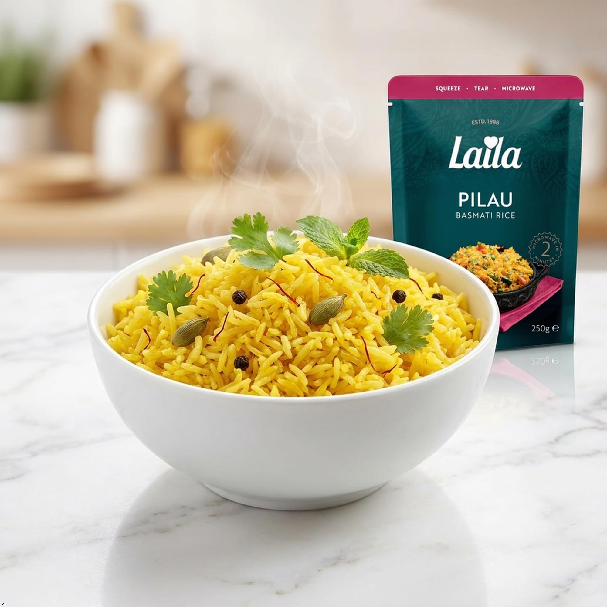 Laila Pilau Microwave Rice - Fragrant Pilau Flavour, Ready in 2 Minutes, 250g 3