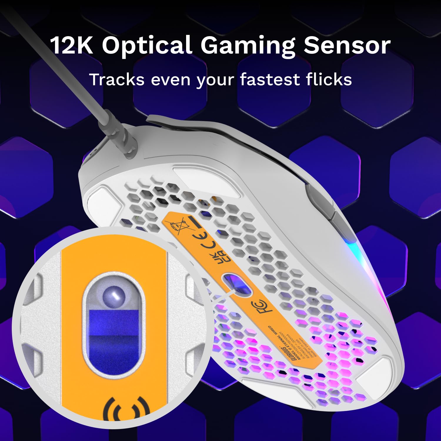 GLORIOUS Model O Eternal Ultralight RGB Gaming Mouse - White | 55g | 6 Programmable Buttons | 12K DPI 6