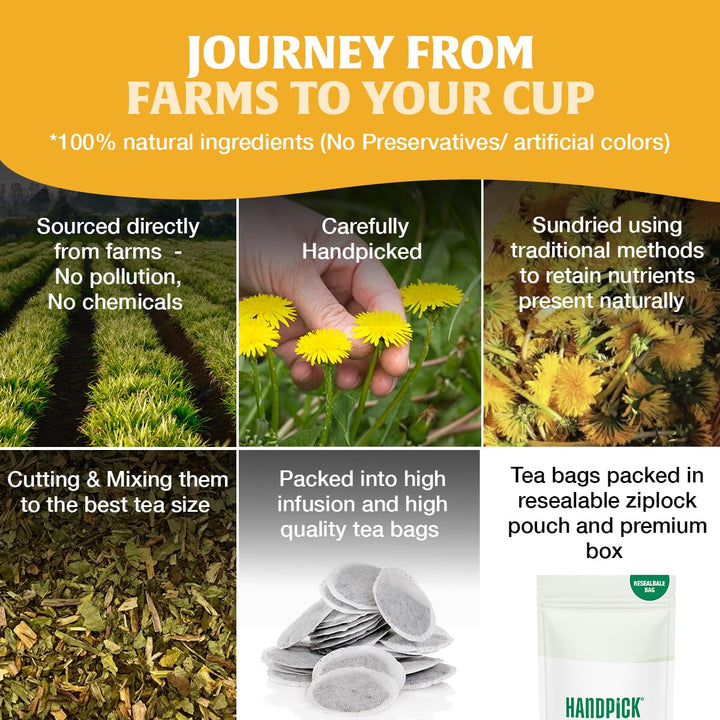 HANDPICK Dandelion Root & Leaf Tea Bags (100 Herbal Tea Bags) Caffeine-Free