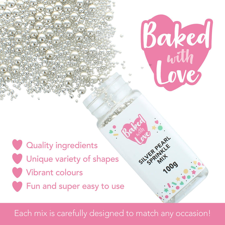 Baked with Love - Silver Pearl Sprinkles 100g | Edible Cake Decorations