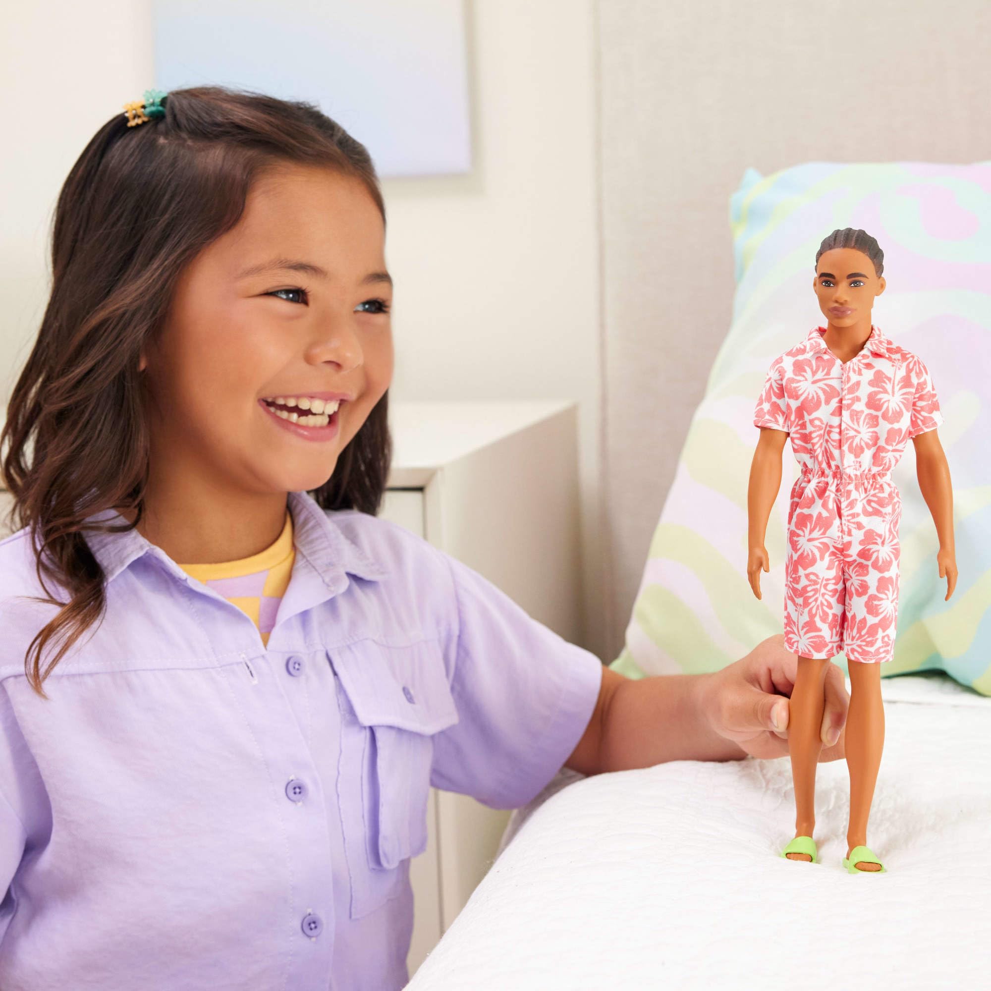 Barbie Fashionistas Ken Doll #235 - Braided Brown Hair & Coral Hawaiian Print Jumpsuit 5