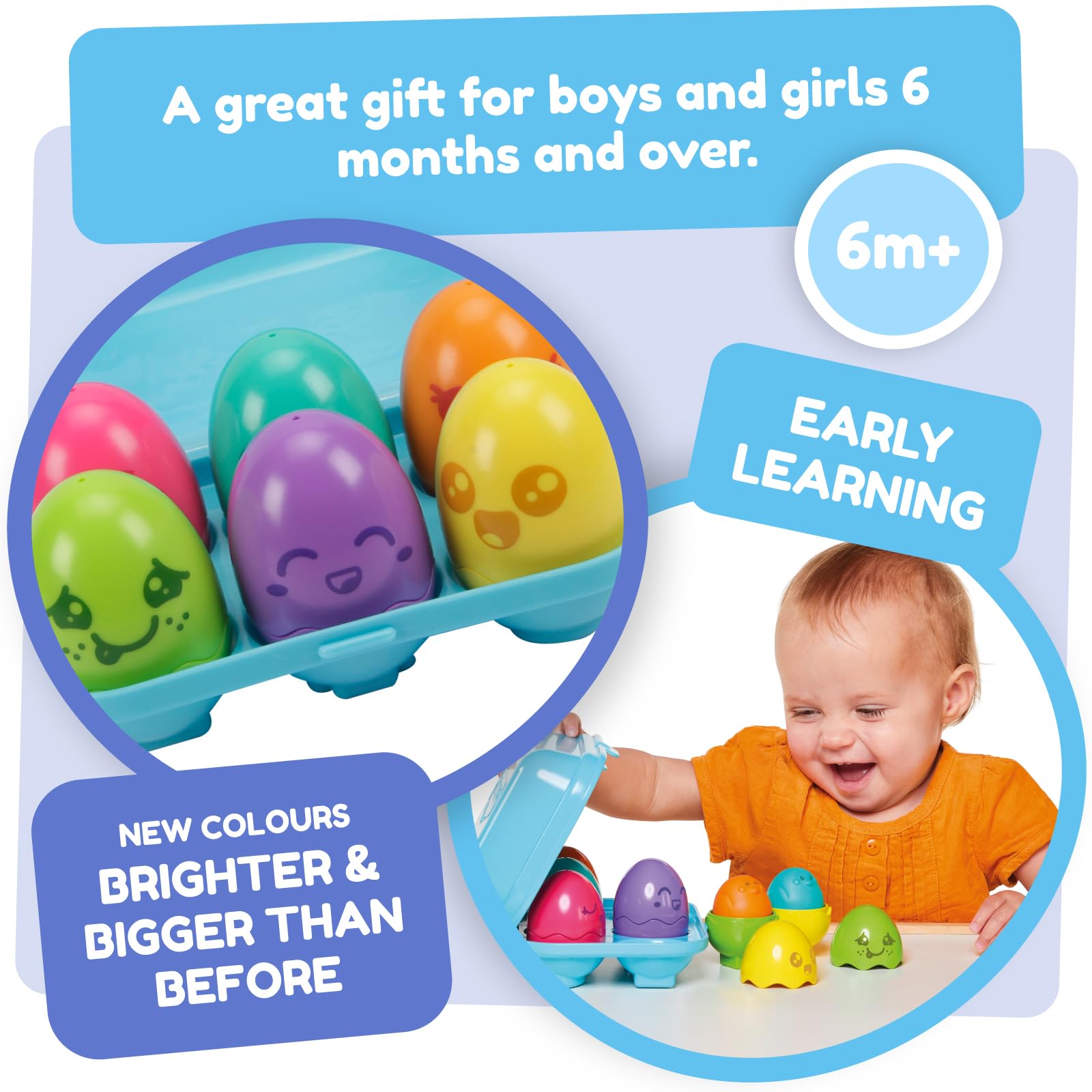 Toomies Hide & Squeak Bright Chicks - 6 Colourful Eggs with Squeak & Rattle | Shape Sorter | Ages 6-36 Months 6
