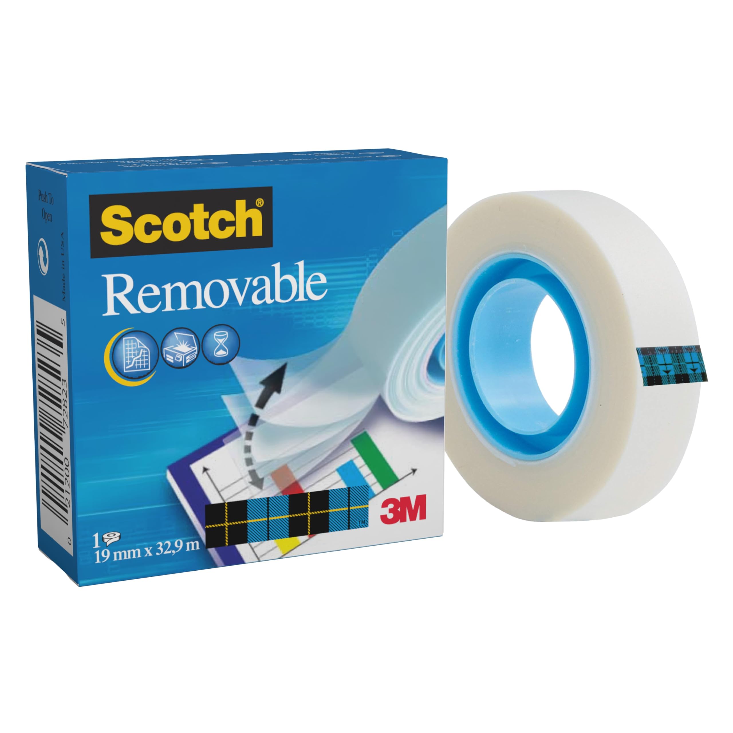 Scotch Removable Magic Tape - Repositionable, Matte Finish Tape | 19 mm x 32.9 m Roll 1