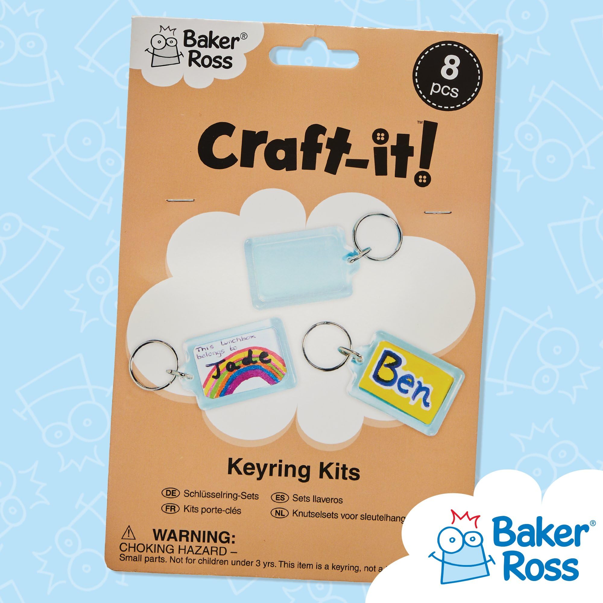 Baker Ross Make Your Own Keyring Kit - Pack of 8 | Craft Kit for Kids | White Plastic 5