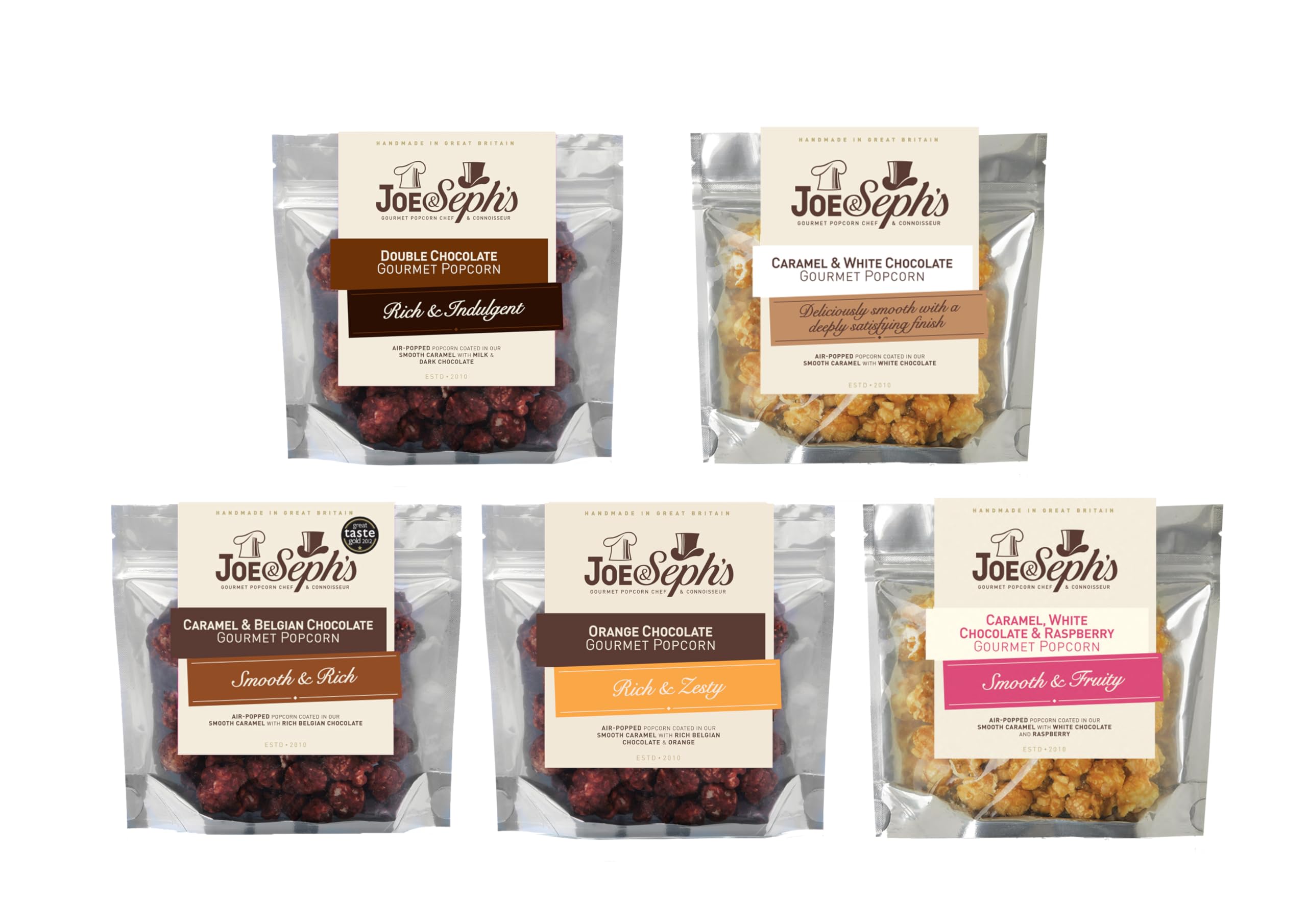 Joe & Seph's Chocolate Popcorn Tasting Selection - 5x30g Gourmet Air-Popped Snack Pack 1