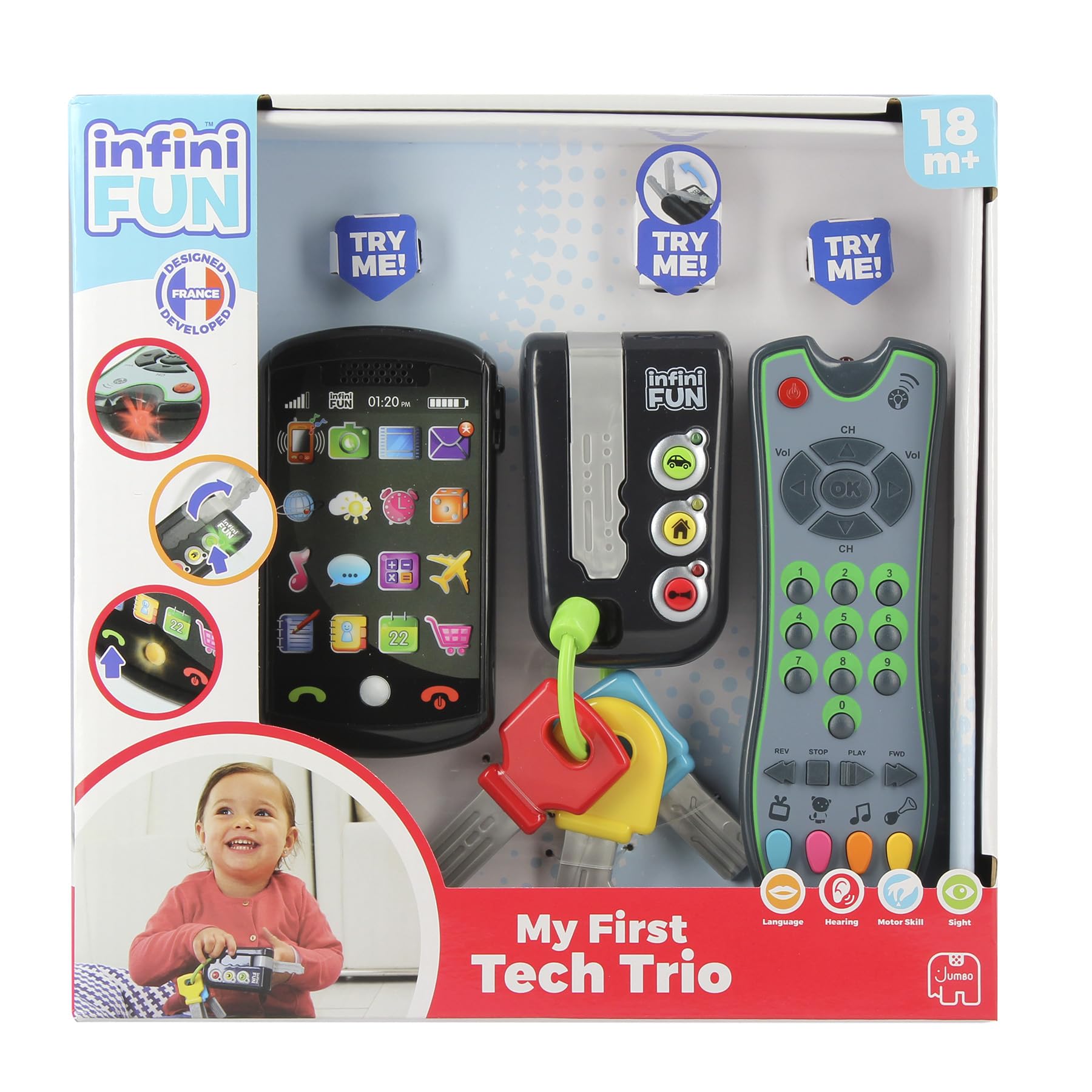 Infini Fun My First Tech Trio - Imitation Play Set with Toy Phone, Keys & Remote for Kids