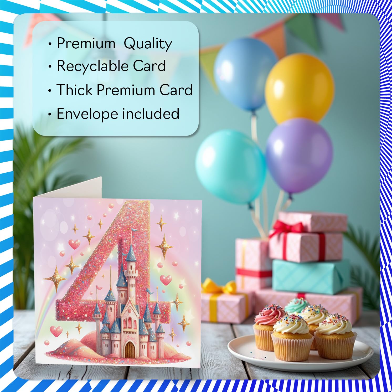 Stuff4 4th Birthday Card for Girls - Fairy Princess Castle Design | 145mm x 145mm 3