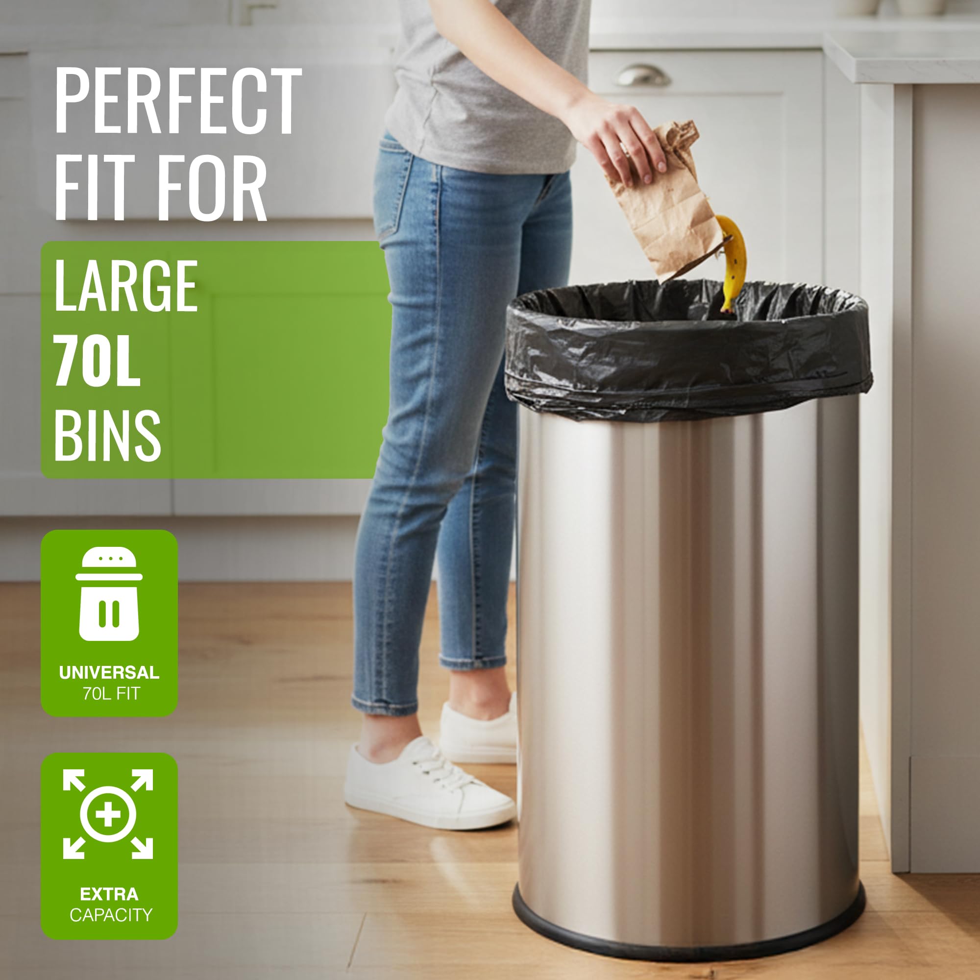 EcoBag Heavy Duty Refuse Sacks - 50 Pack, 70L Capacity, Made with 98% Recycled Plastic