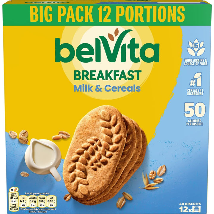 Belvita Breakfast Biscuits Milk & Cereals, a Source of Fibre, 12 x 45 g Bis