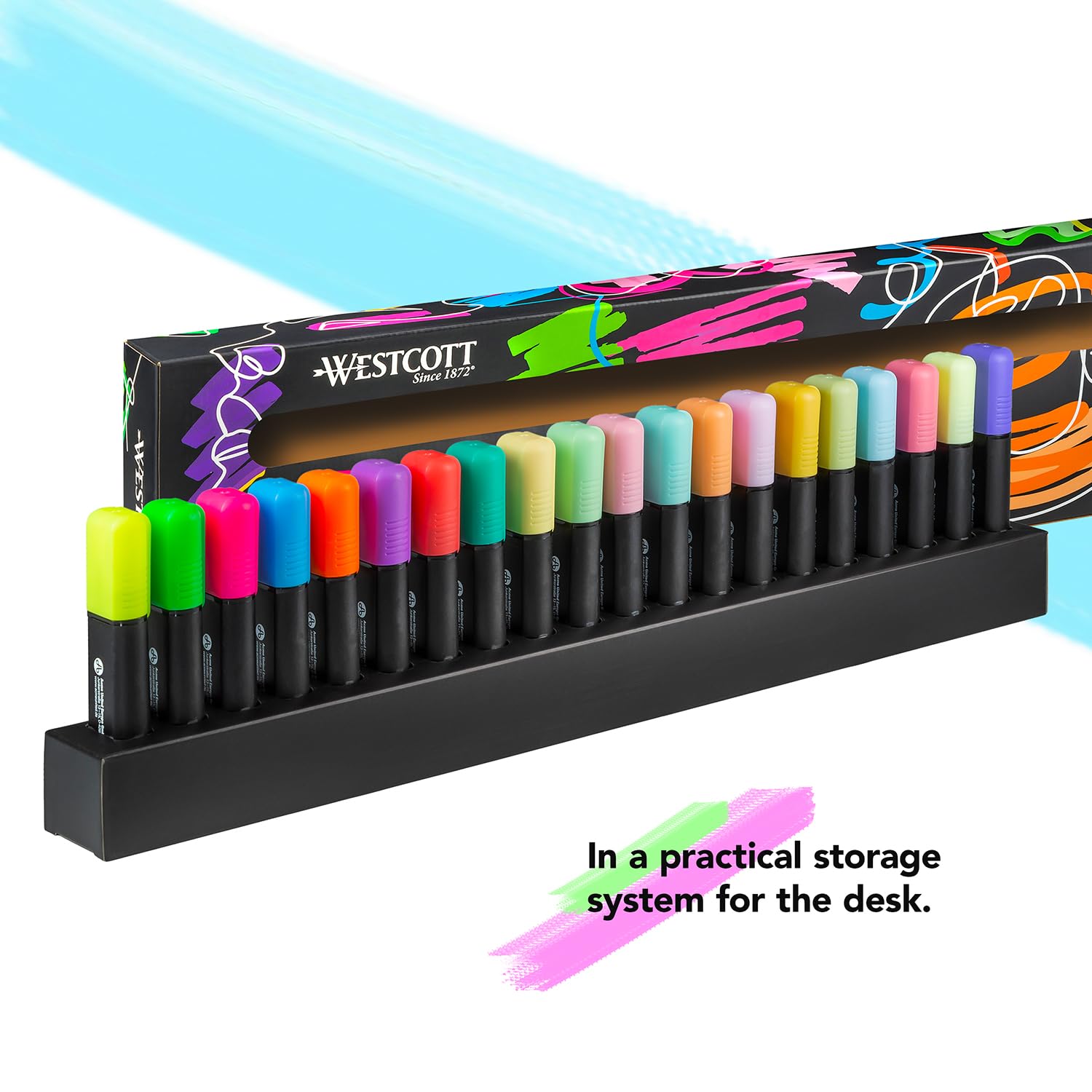 Westcott Highlighter Desk Set - 20 Pack Neon & Pastel Colors | Chisel Tip | Quick-Drying Ink 5