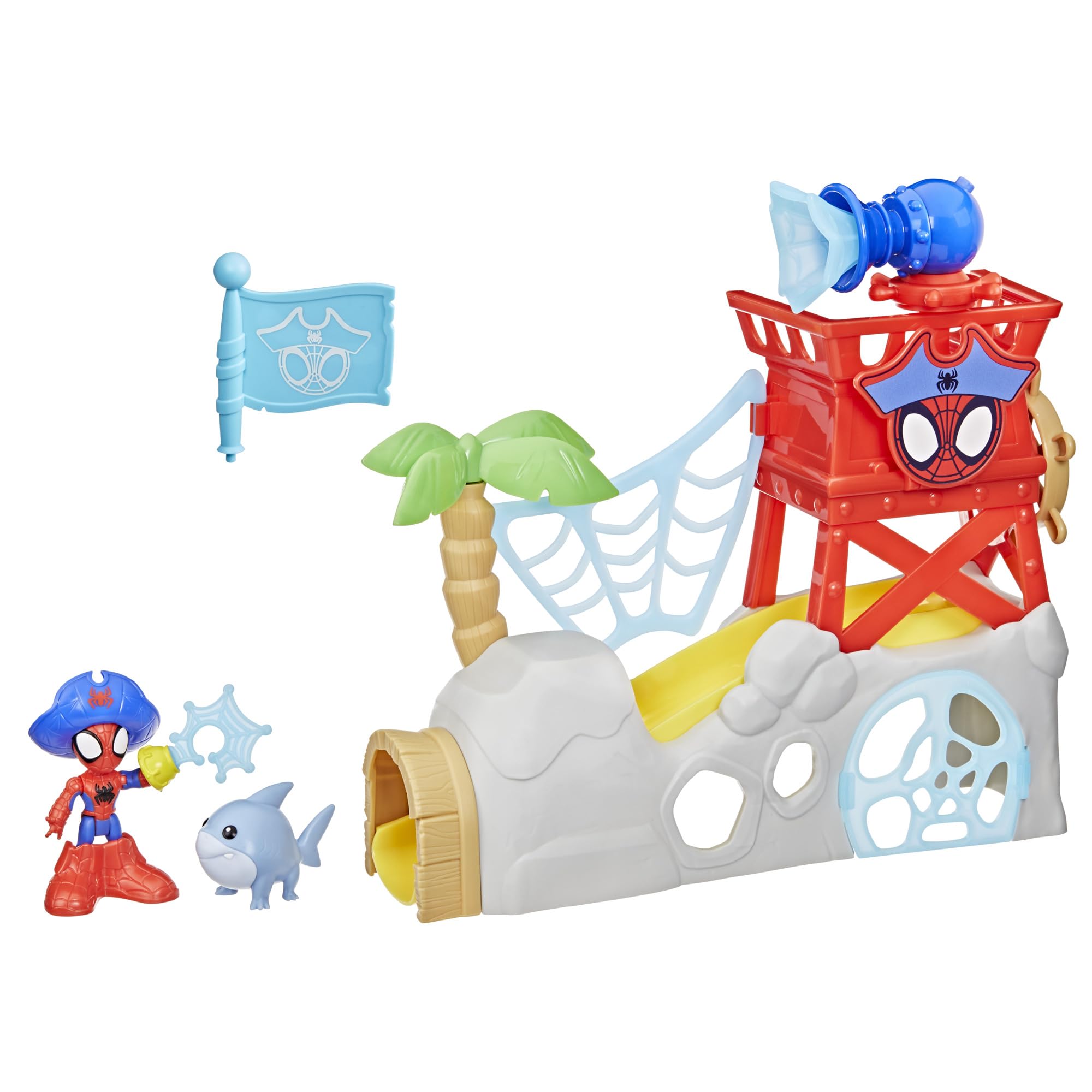 Spidey and His Amazing Friends Water-Webs Spidey Island Playset - Trapdoor Slide & Web Features for Ages 3+ 1