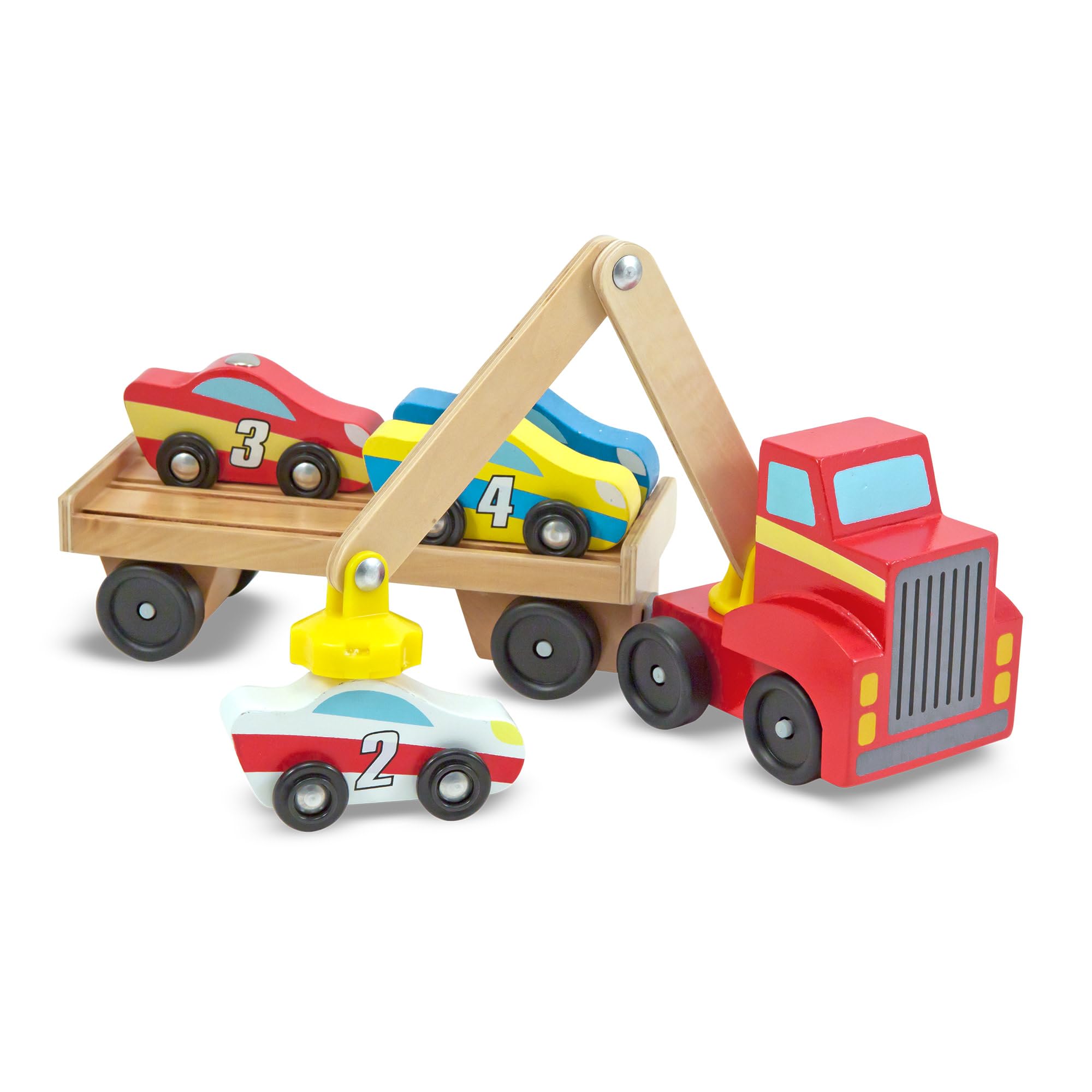 Melissa & Doug Magnetic Car Loader Wooden Toy Set for Preschoolers Ages 3+ 4