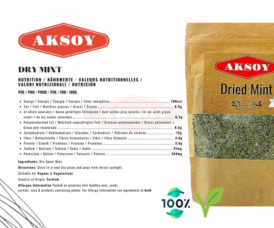 Aksoy Mint Peppermint Leaves 250g - Premium Dried Mint Leaves