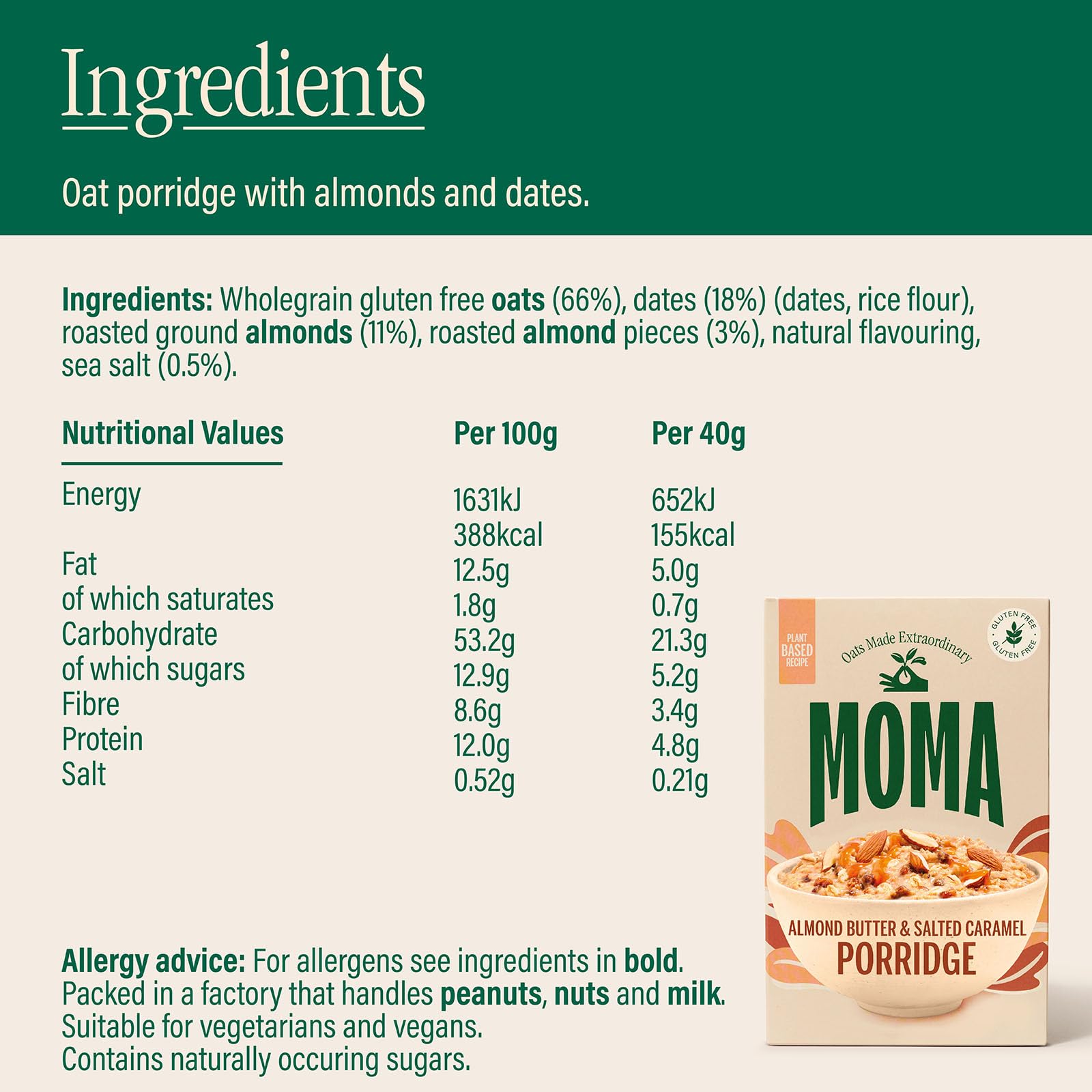 MOMA Almond Butter & Salted Caramel Porridge Sachets - 30 x 40g - Made with British Oats 11