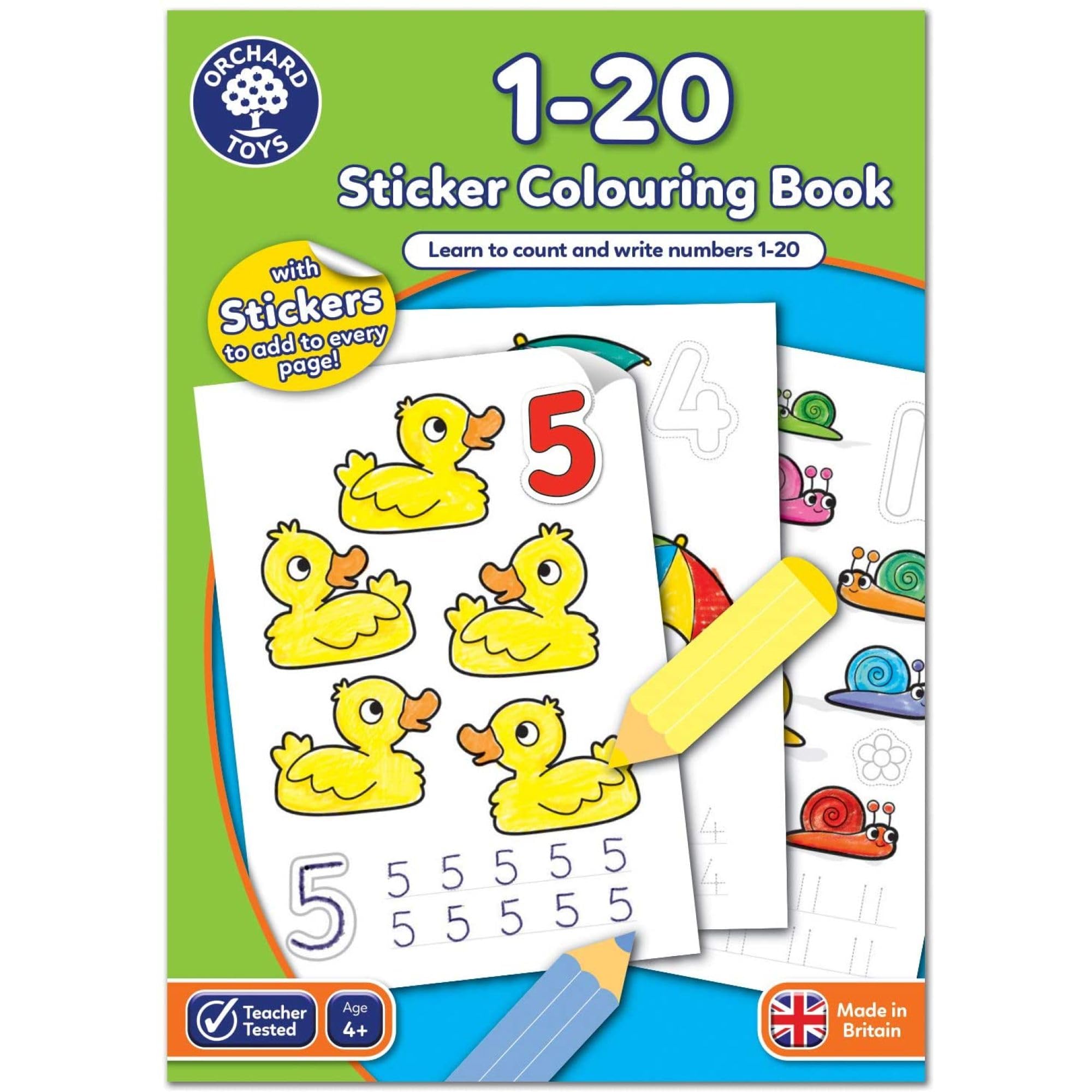 Orchard Toys 1-20 Sticker Colouring Book - Trace and Write Numbers 1-20 | Ages 4+