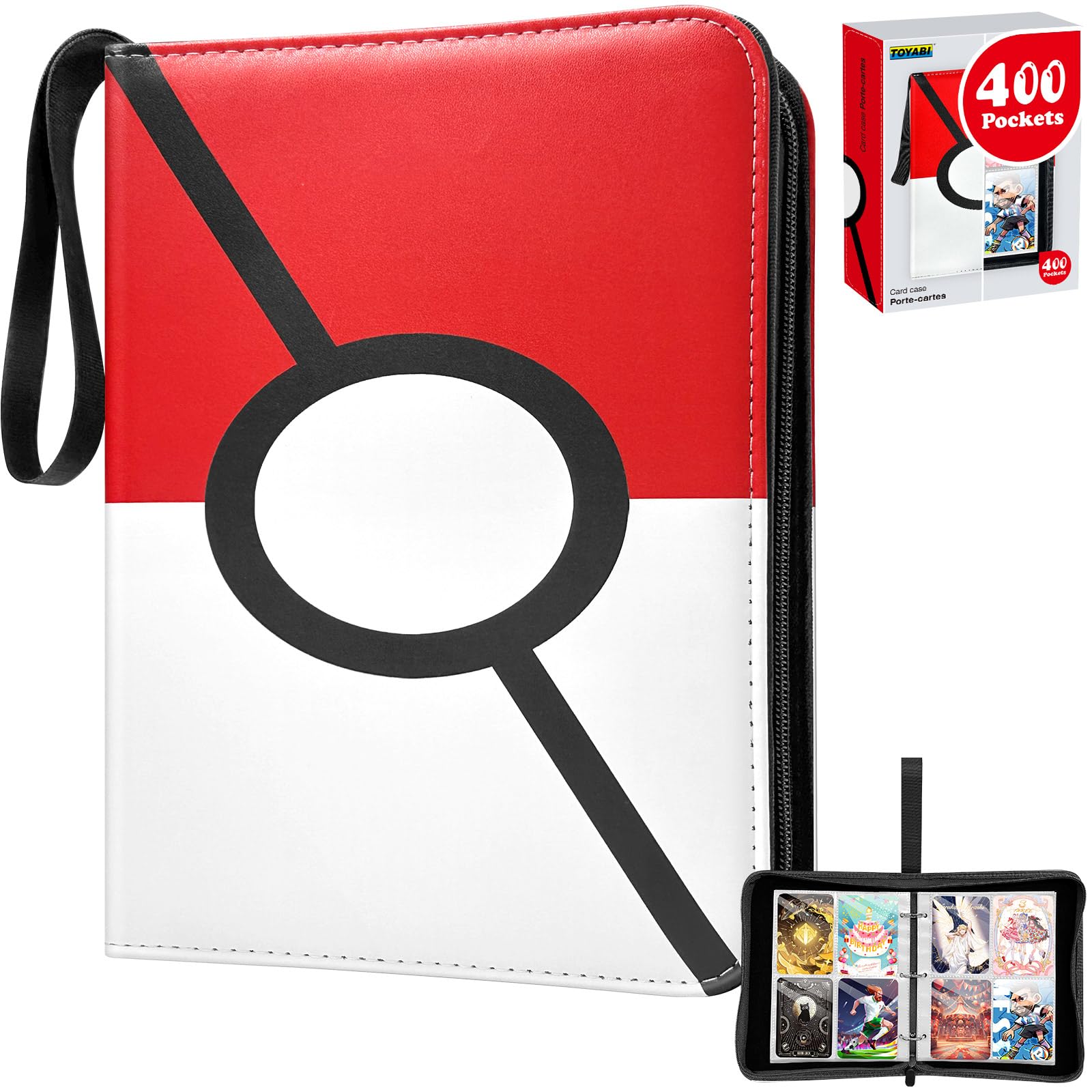 TOYABI 50-Page 400-Pocket PU Leather Trading Card Binder for Kids and Collectors