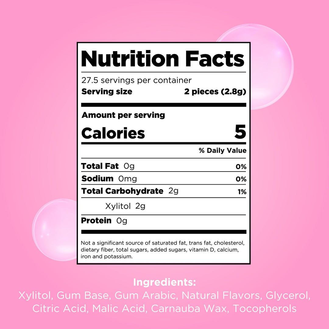 PUR - Natural Bubblegum Flavoured Sugar Free Chewing Gum (55 Pieces, Resealable Pack)